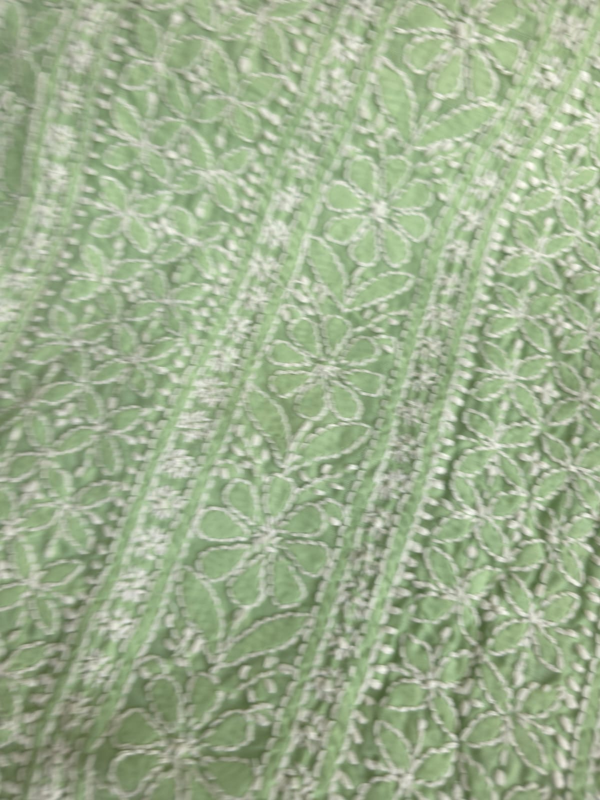 Green Cotton Kurta Fabric with Fine chikankari