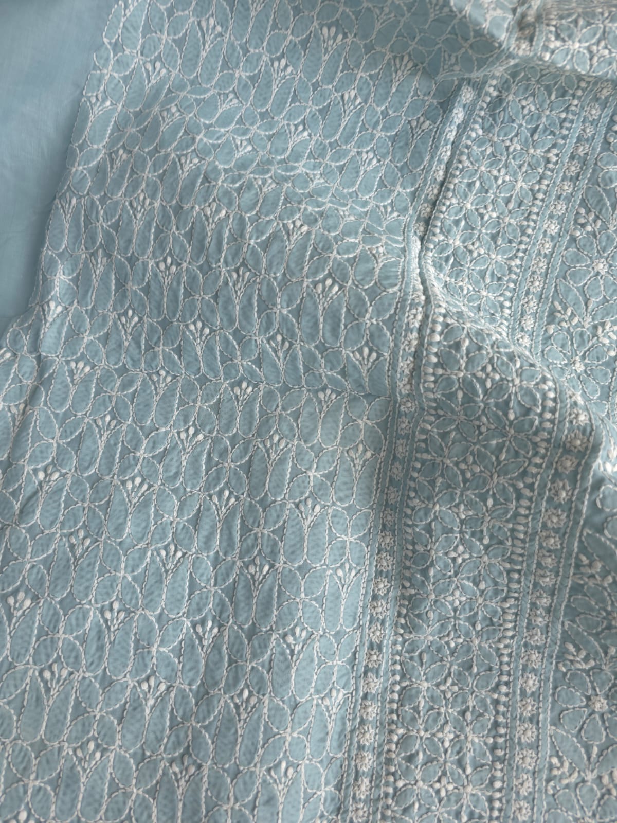 Grey Cotton Kurta fabric with Fine Chikankari