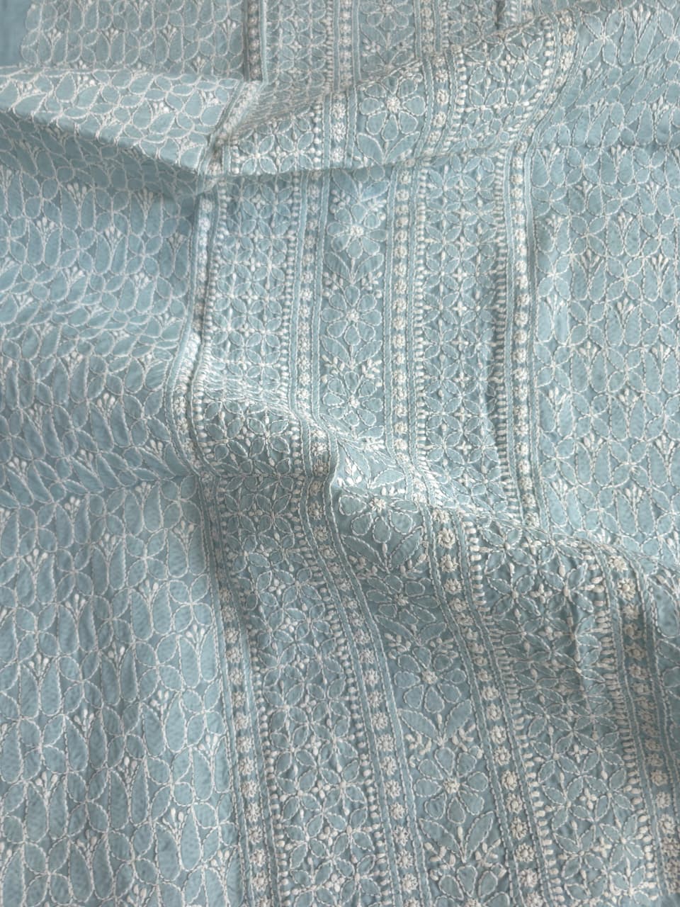 Grey Cotton Kurta fabric with Fine Chikankari