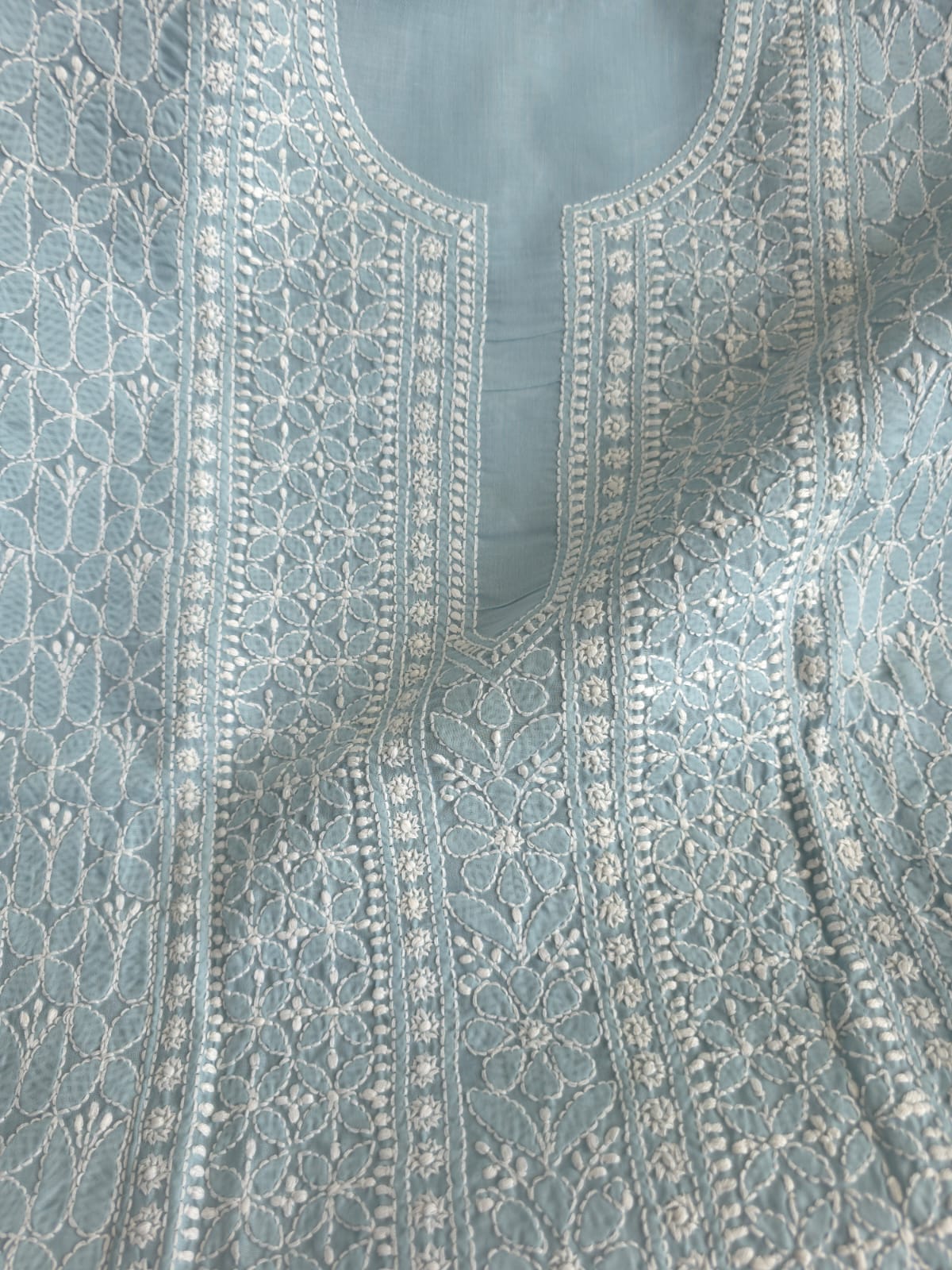 Grey Cotton Kurta fabric with Fine Chikankari