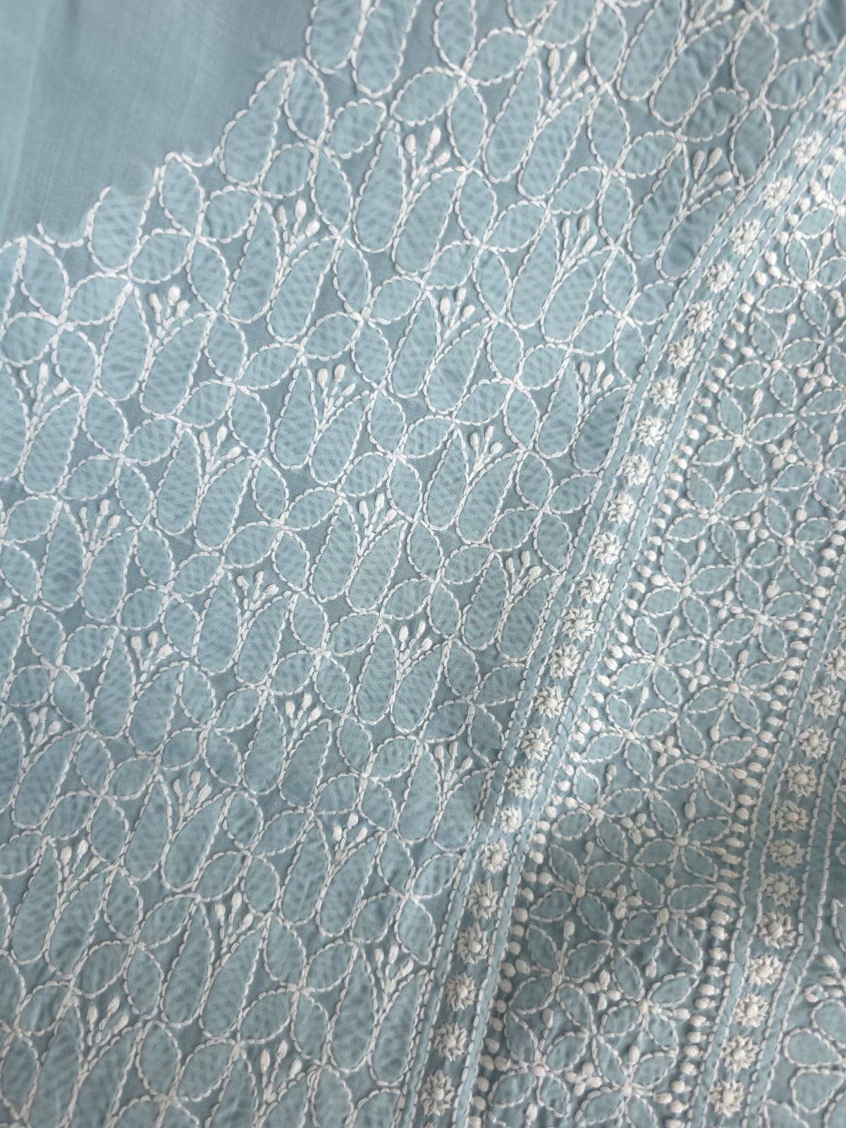 Grey Cotton Kurta fabric with Fine Chikankari