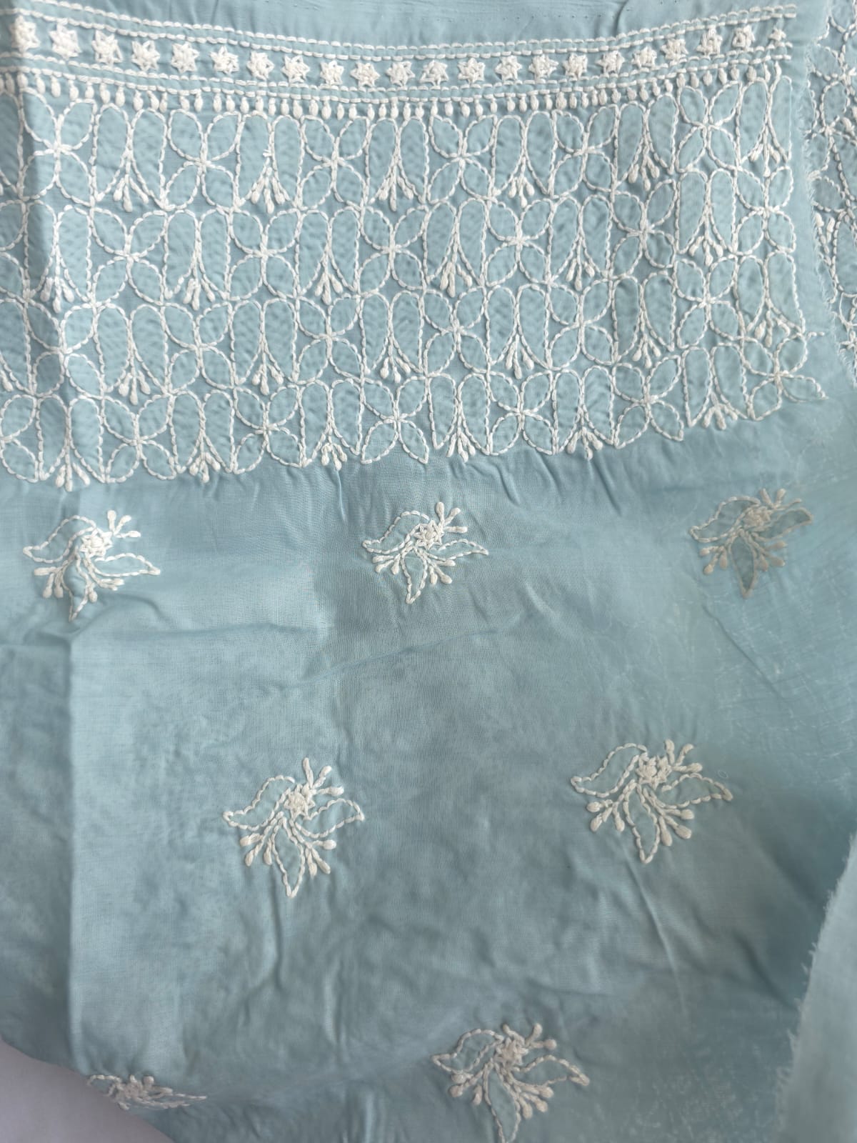 Grey Cotton Kurta fabric with Fine Chikankari