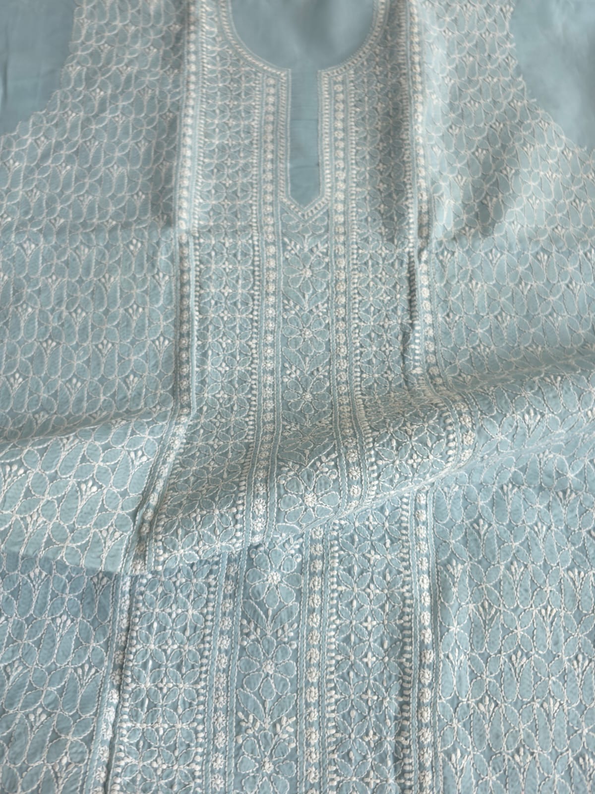 Grey Cotton Kurta fabric with Fine Chikankari