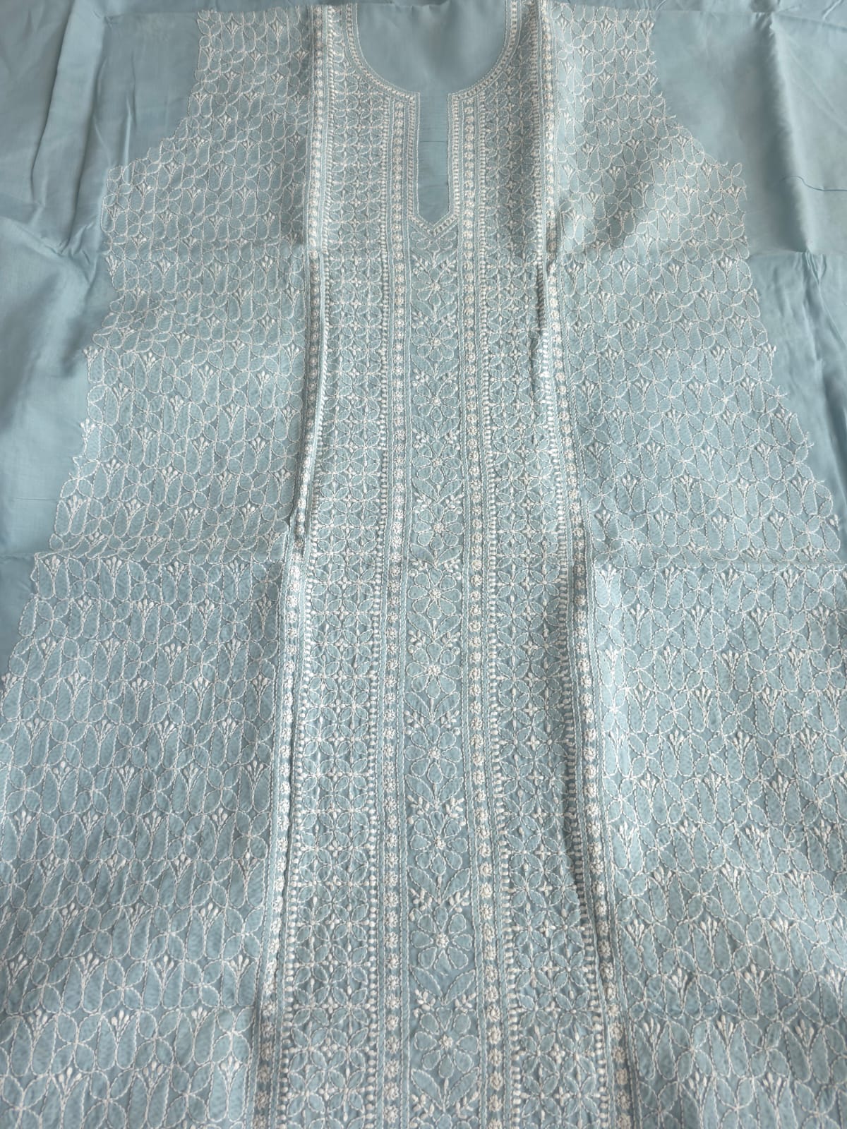 Grey Cotton Kurta fabric with Fine Chikankari