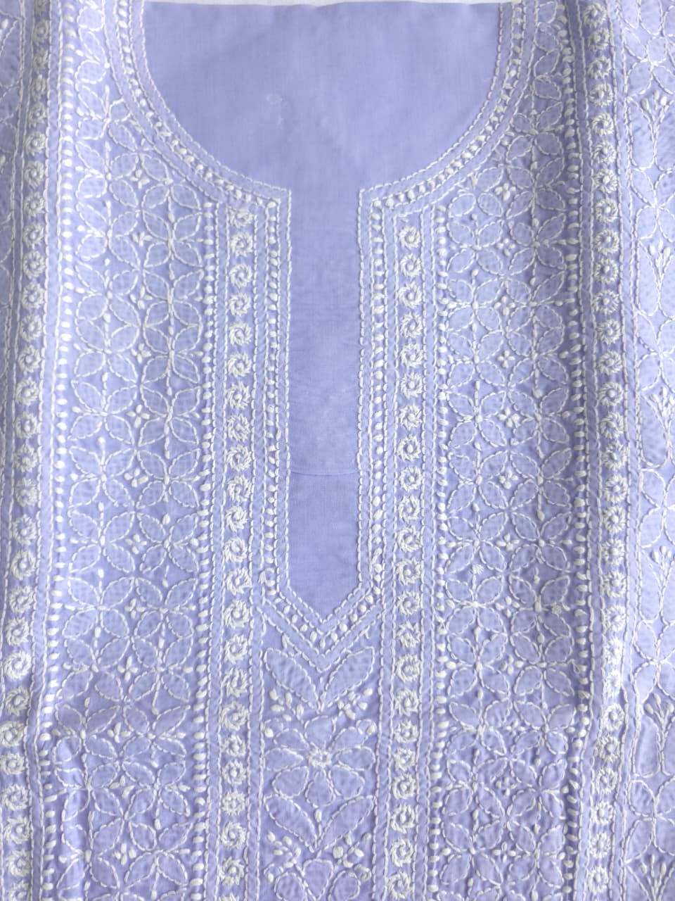 Lavender Cotton Kurta Fabric with Fine Chikankari
