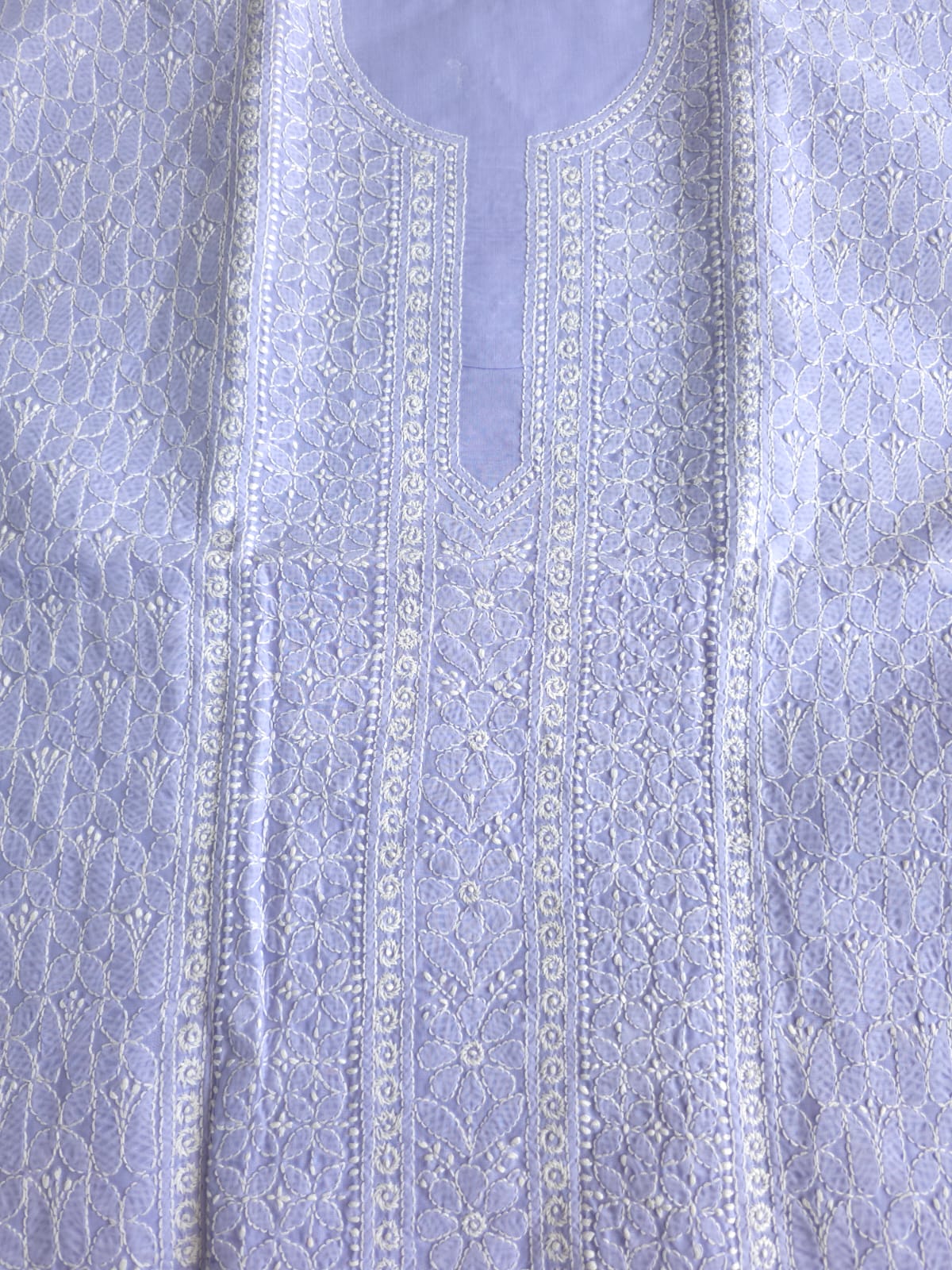 Lavender Cotton Kurta Fabric with Fine Chikankari