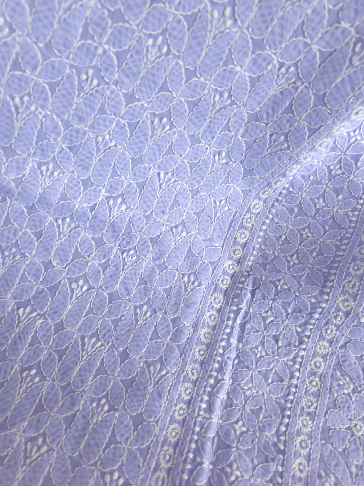 Lavender Cotton Kurta Fabric with Fine Chikankari