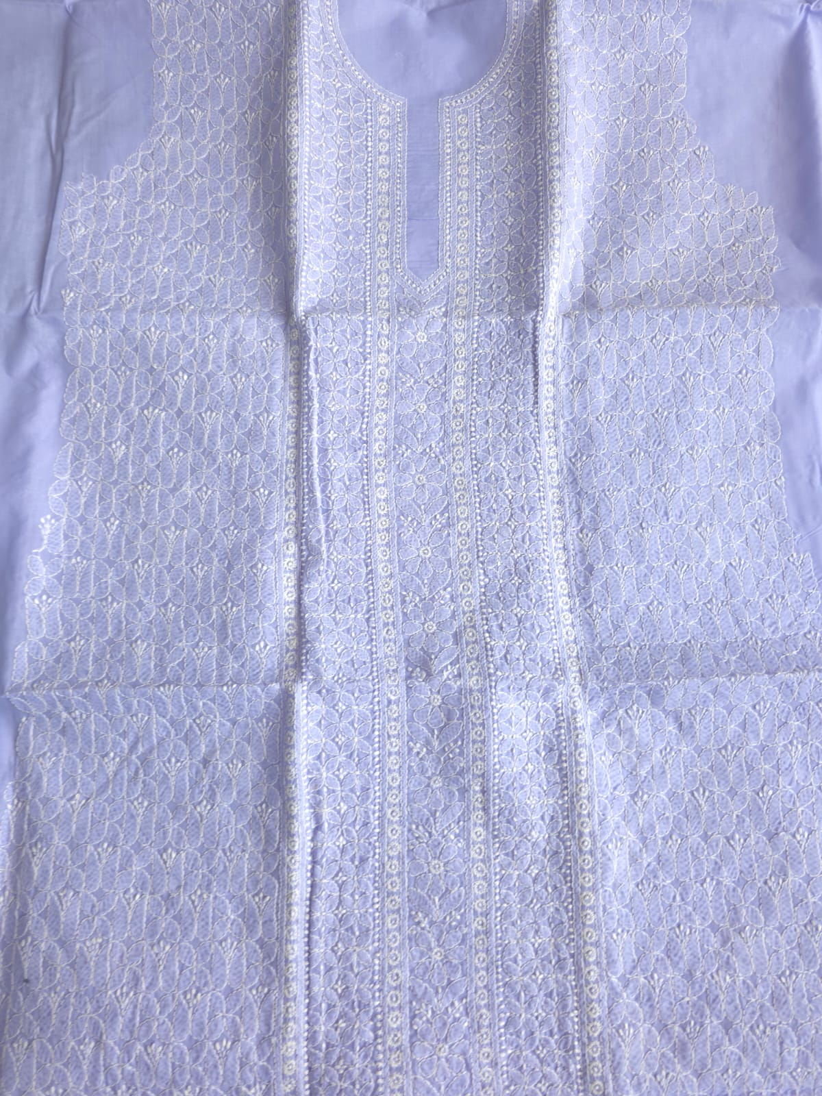 Lavender Cotton Kurta Fabric with Fine Chikankari