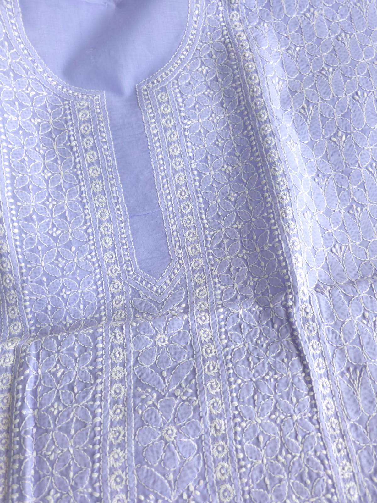 Lavender Cotton Kurta Fabric with Fine Chikankari