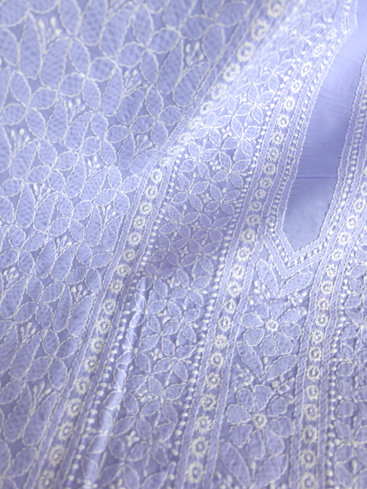 Lavender Cotton Kurta Fabric with Fine Chikankari