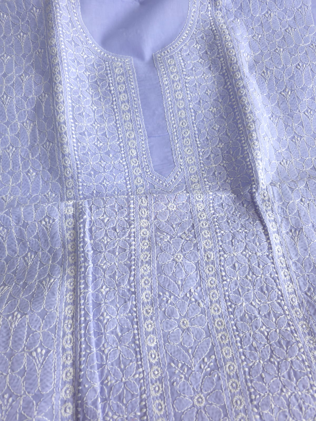Lavender Cotton Kurta Fabric with Fine Chikankari