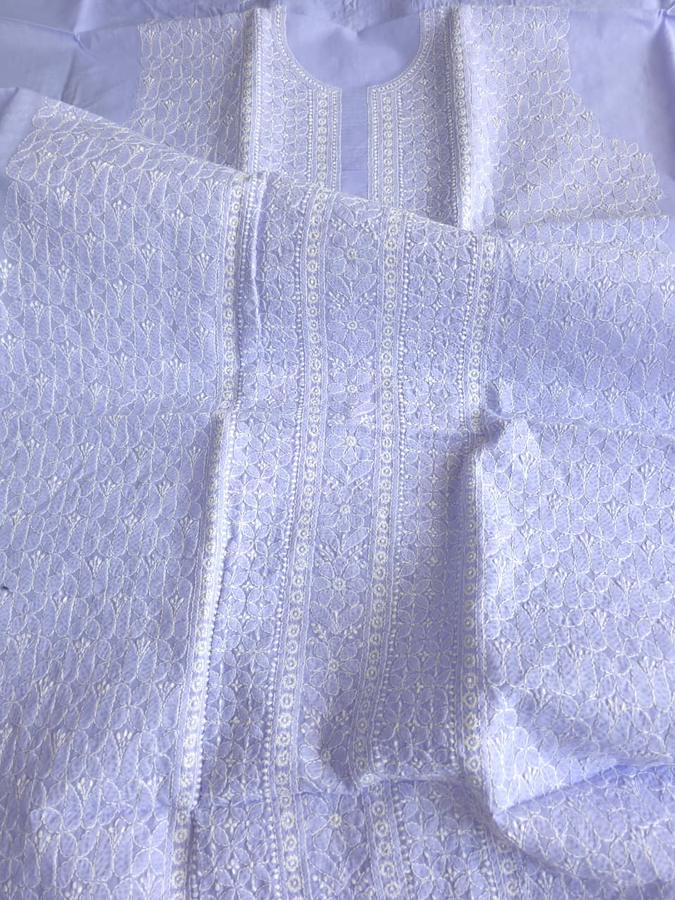 Lavender Cotton Kurta Fabric with Fine Chikankari