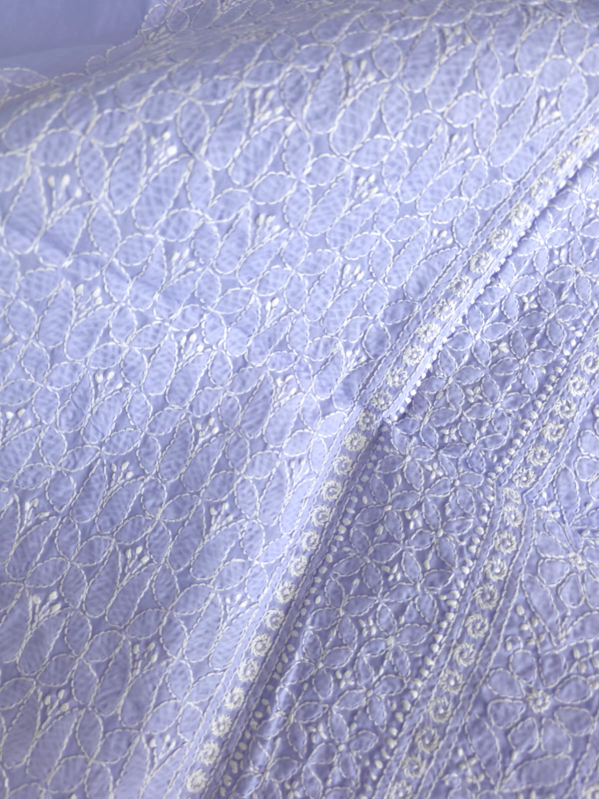 Lavender Cotton Kurta Fabric with Fine Chikankari