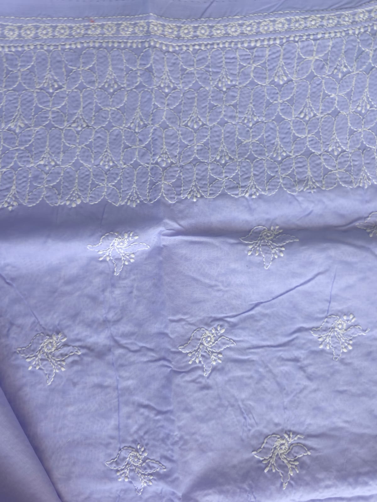 Lavender Cotton Kurta Fabric with Fine Chikankari