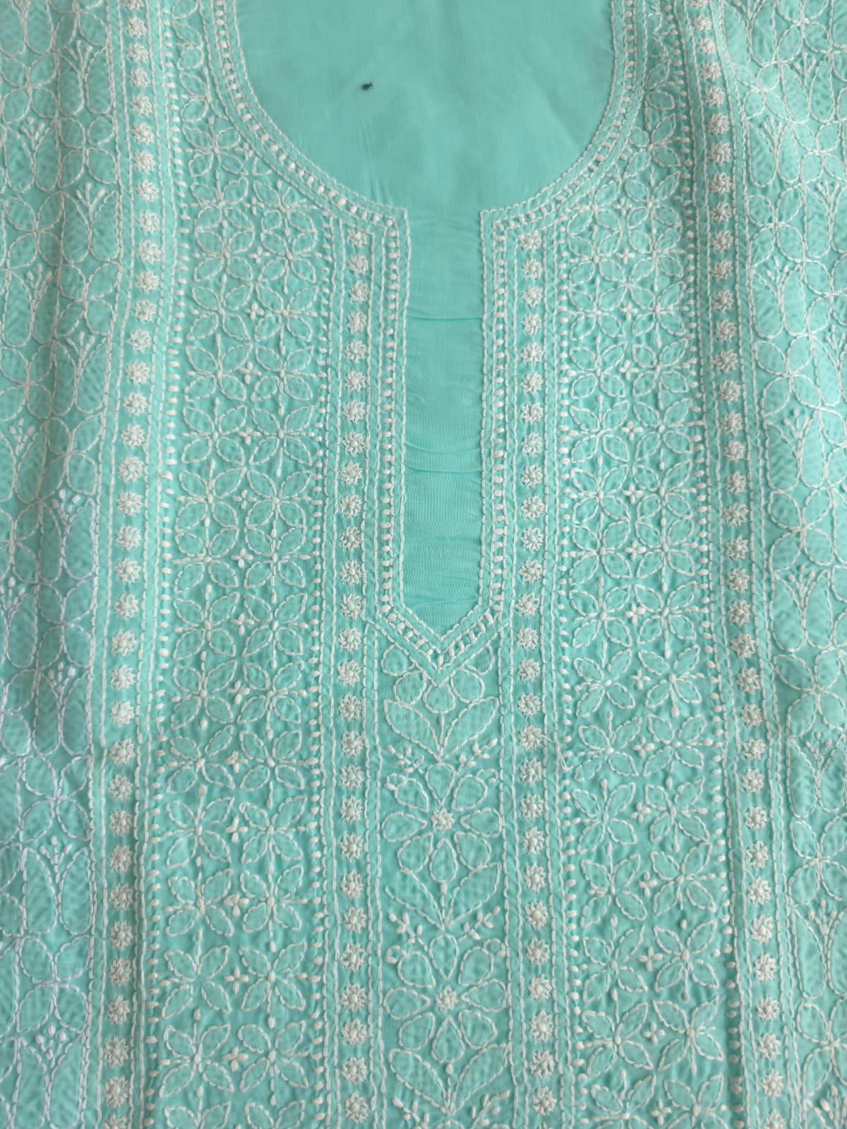 Sea Green Cotton kurta fabric with Fine handwork