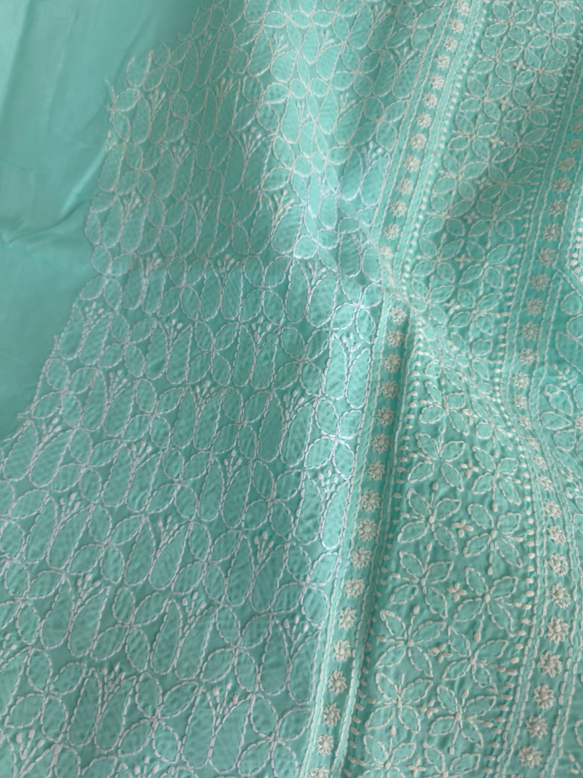 Sea Green Cotton kurta fabric with Fine handwork