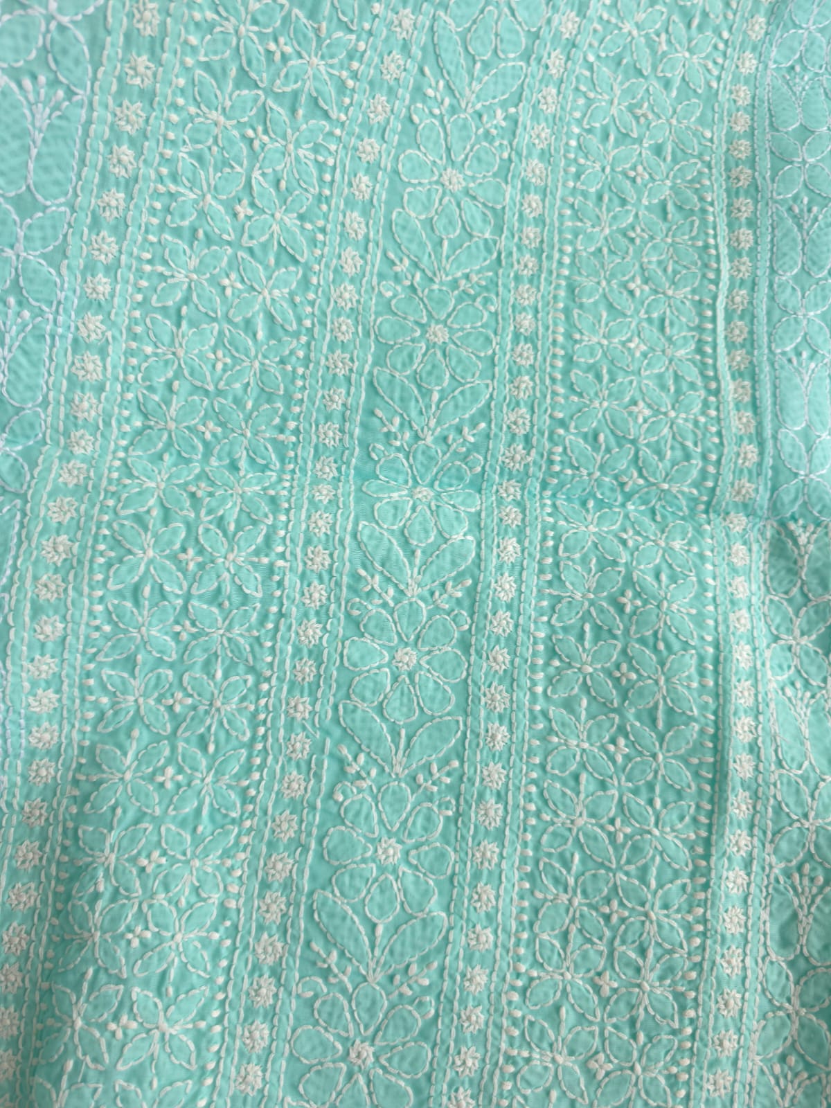 Sea Green Cotton kurta fabric with Fine handwork