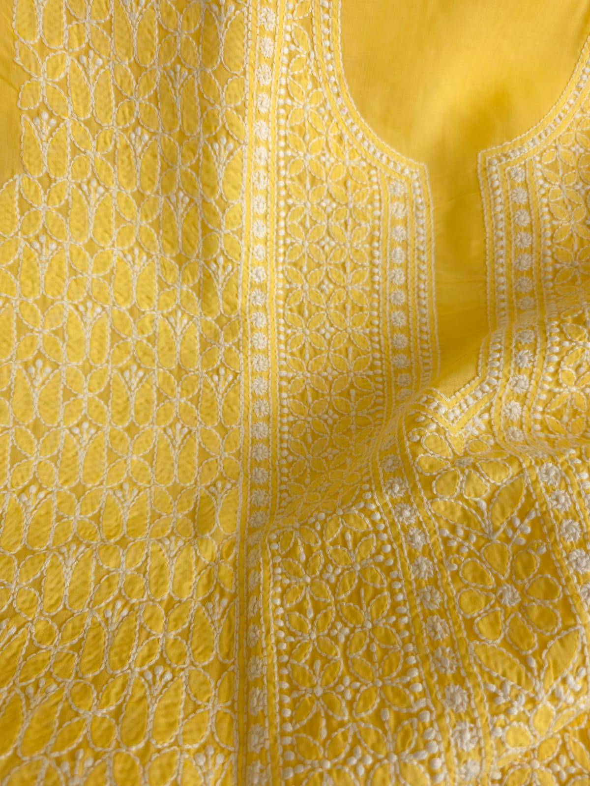 Mango yellow Cotton Kurta fabric with Fine handwork