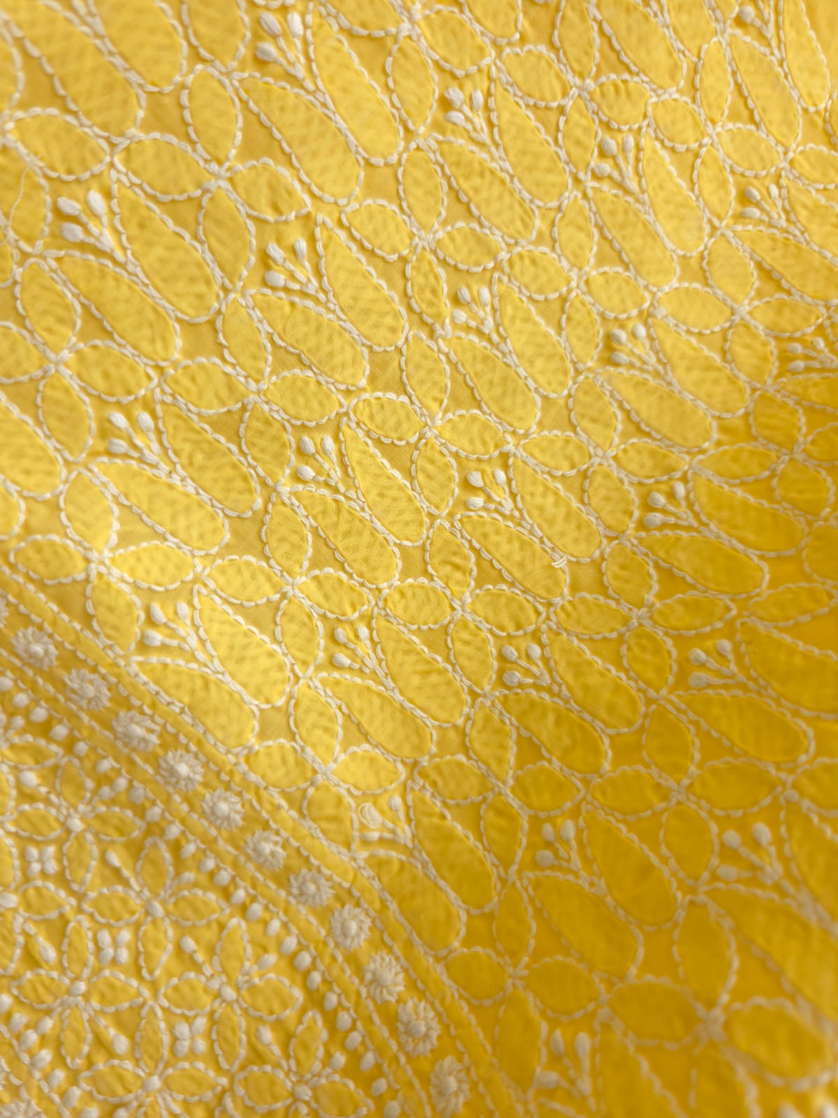 Mango yellow Cotton Kurta fabric with Fine handwork