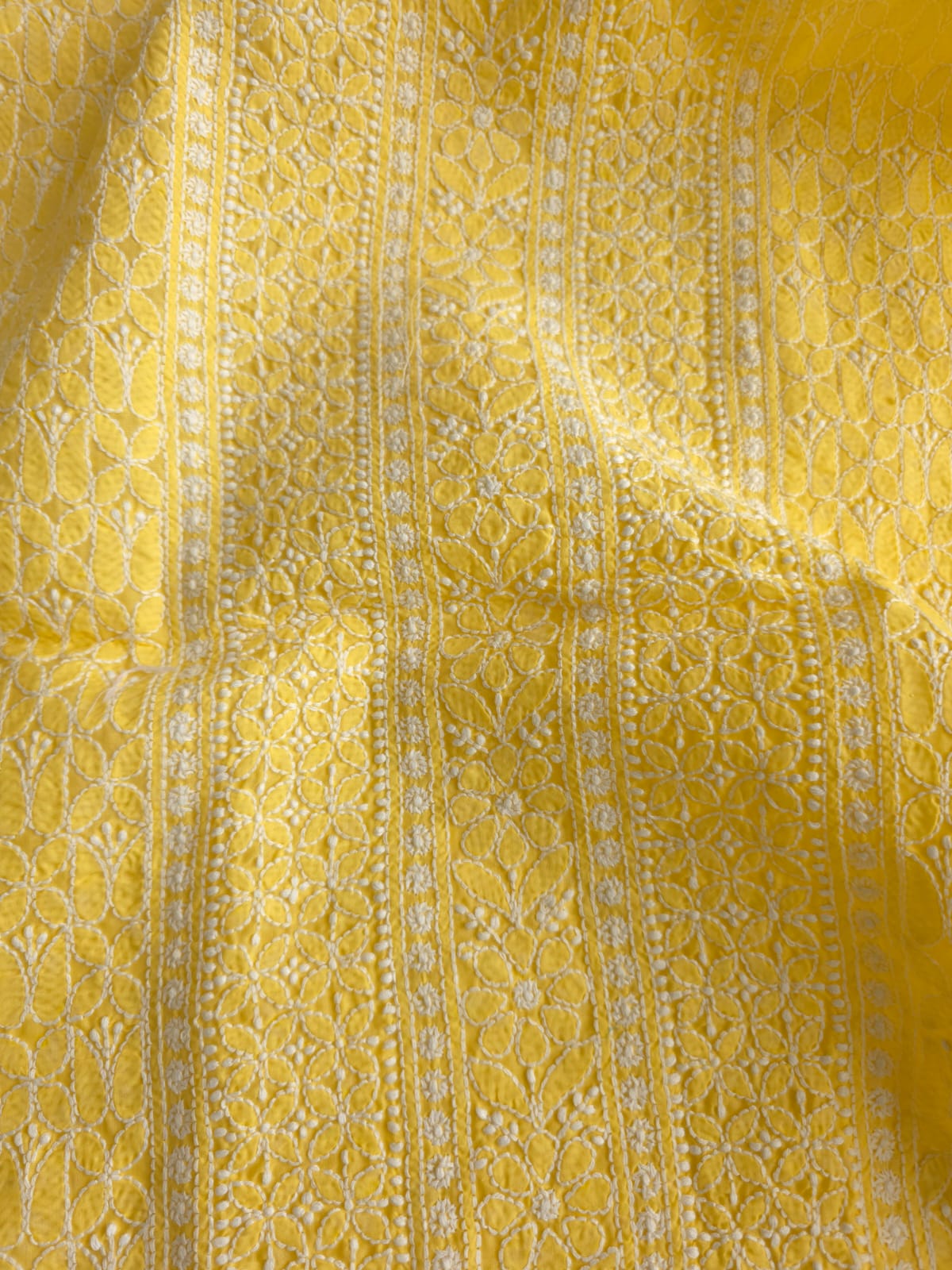Mango yellow Cotton Kurta fabric with Fine handwork