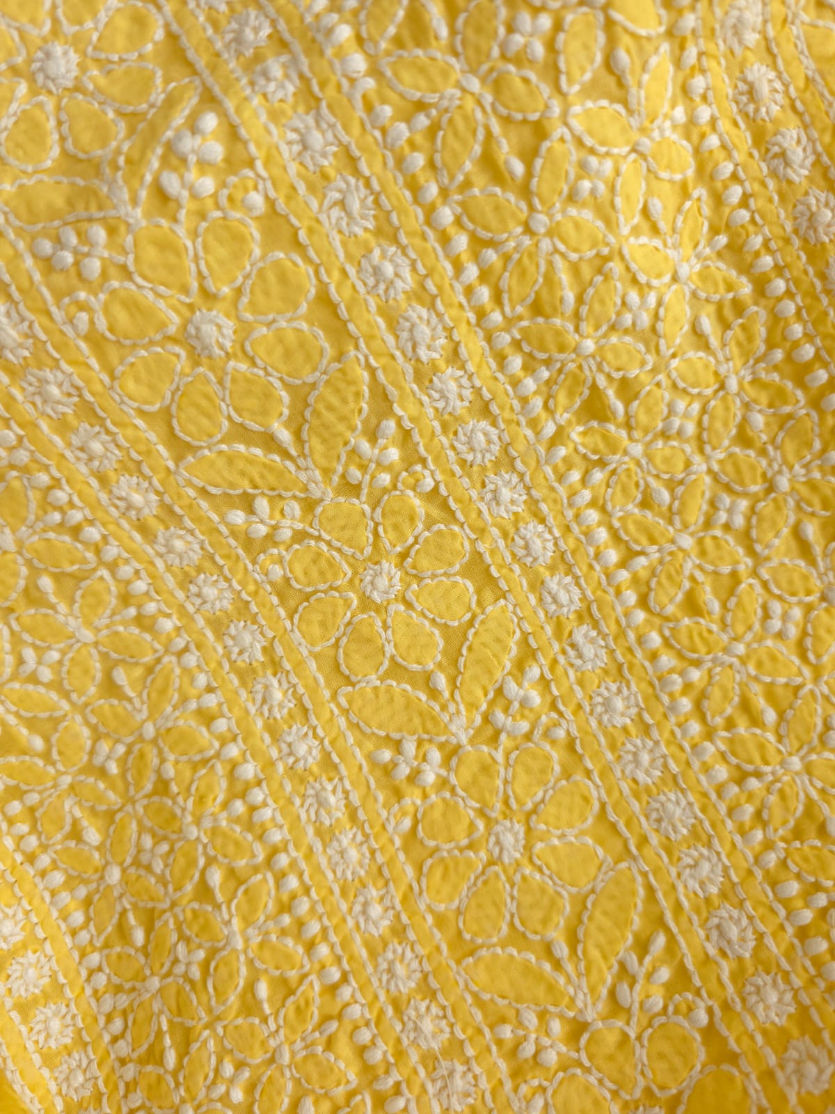Mango yellow Cotton Kurta fabric with Fine handwork