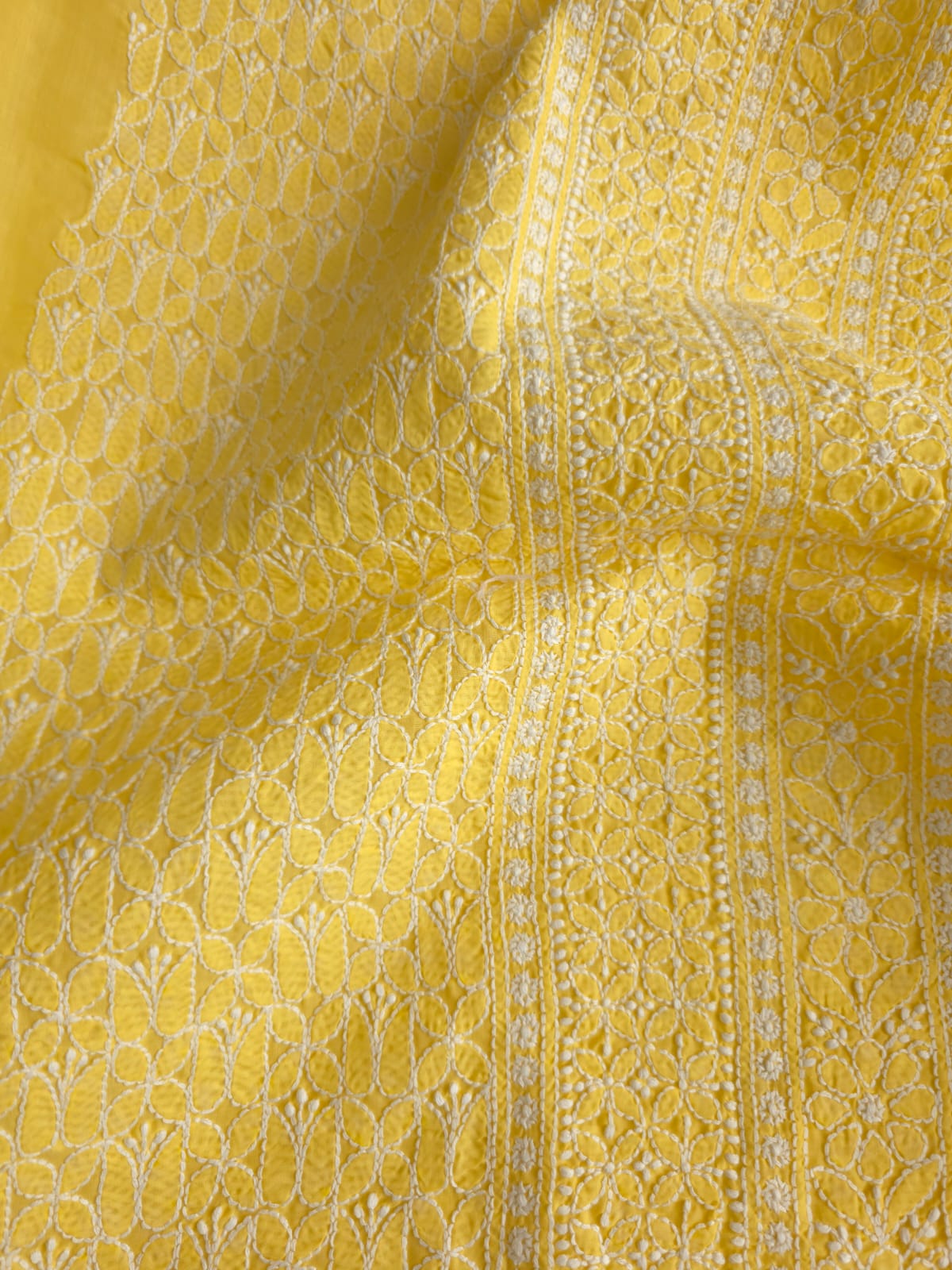 Mango yellow Cotton Kurta fabric with Fine handwork