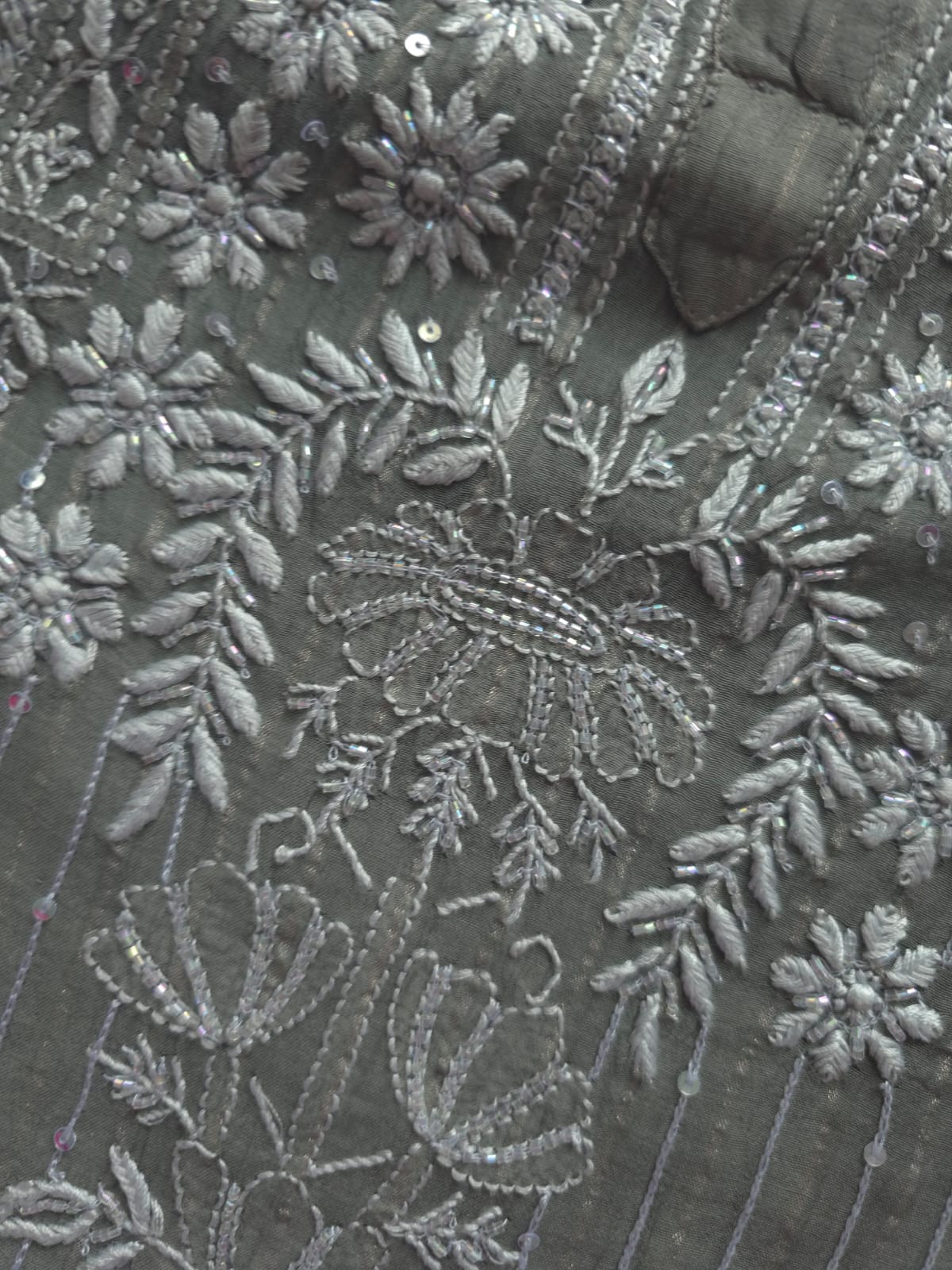 Mul Chanderi semi stitched Zari stipes set with chikan work and embellishments