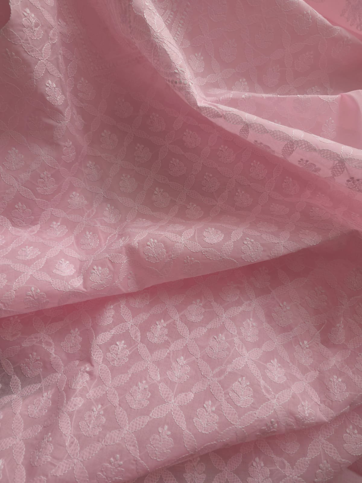 Pink Cotton Kurta with Crisscross Jaalwork chikankari