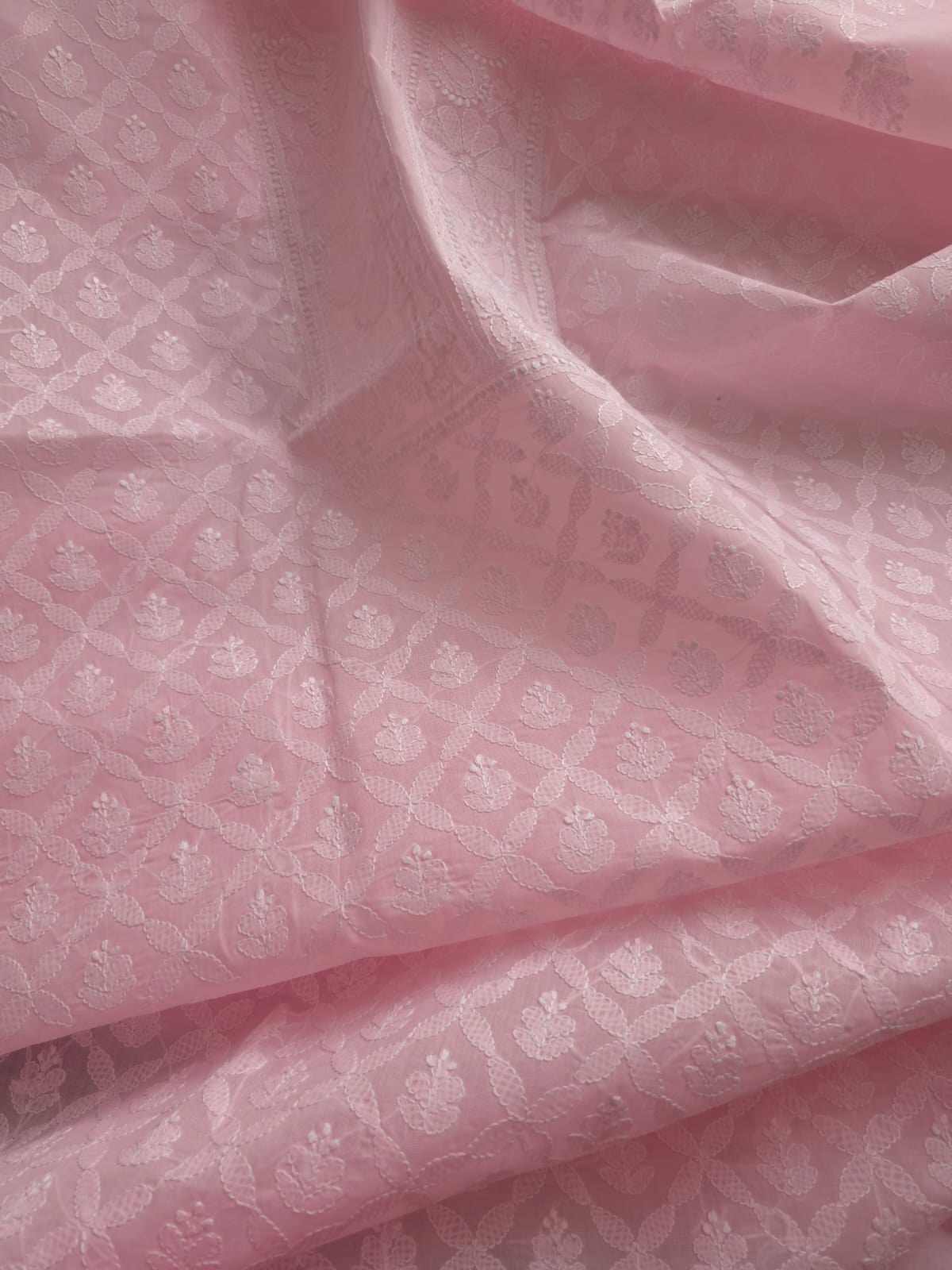 Pink Cotton Kurta with Crisscross Jaalwork chikankari