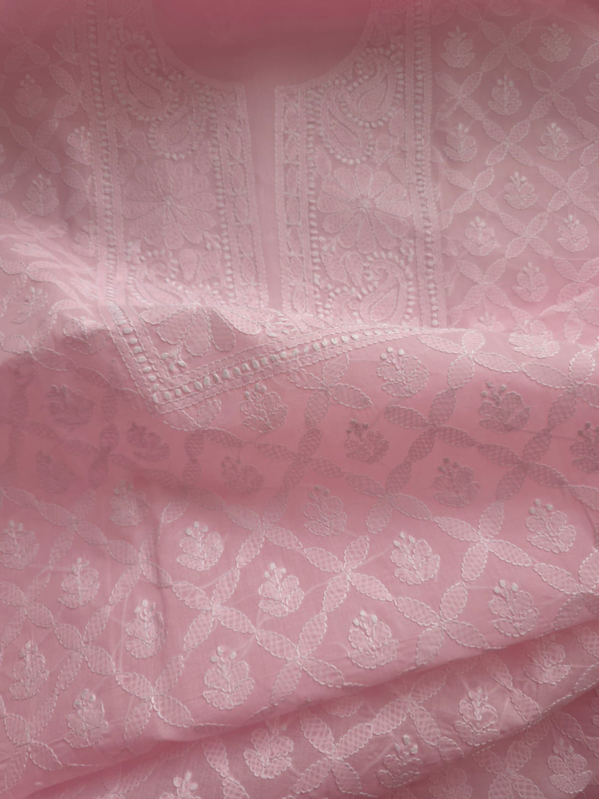 Pink Cotton Kurta with Crisscross Jaalwork chikankari