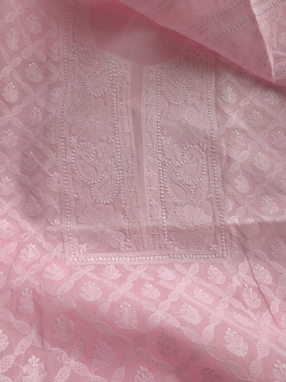 Pink Cotton Kurta with Crisscross Jaalwork chikankari