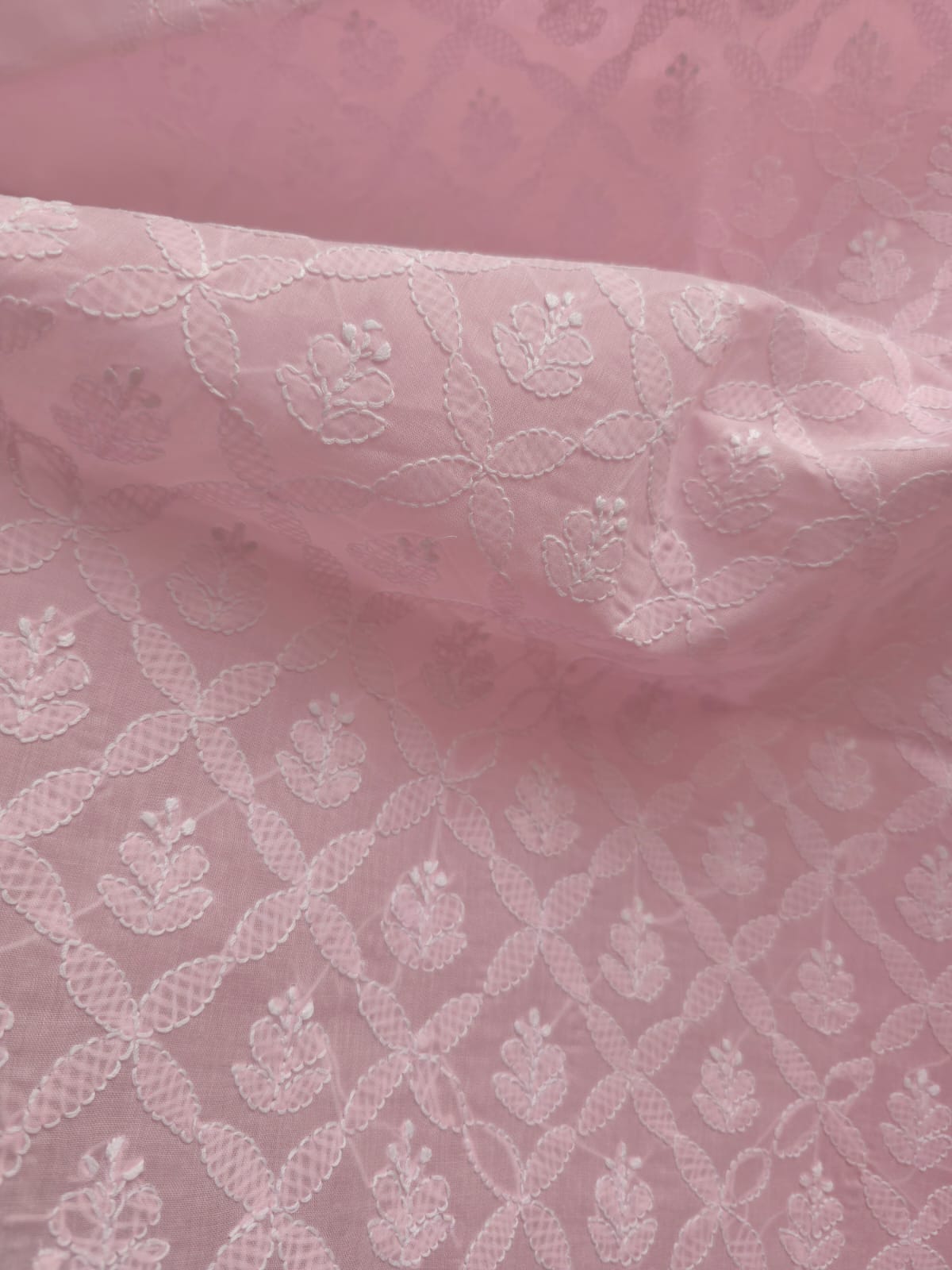 Pink Cotton Kurta with Crisscross Jaalwork chikankari