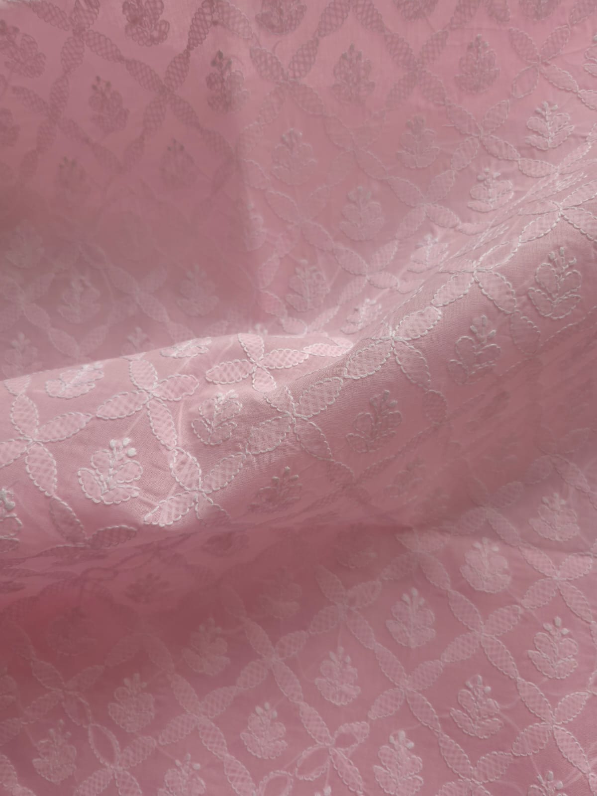 Pink Cotton Kurta with Crisscross Jaalwork chikankari