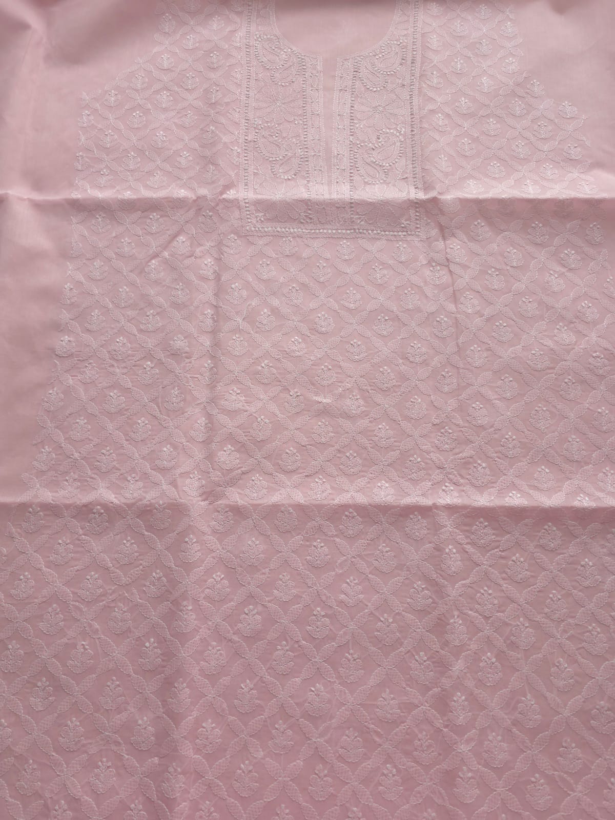 Pink Cotton Kurta with Crisscross Jaalwork chikankari