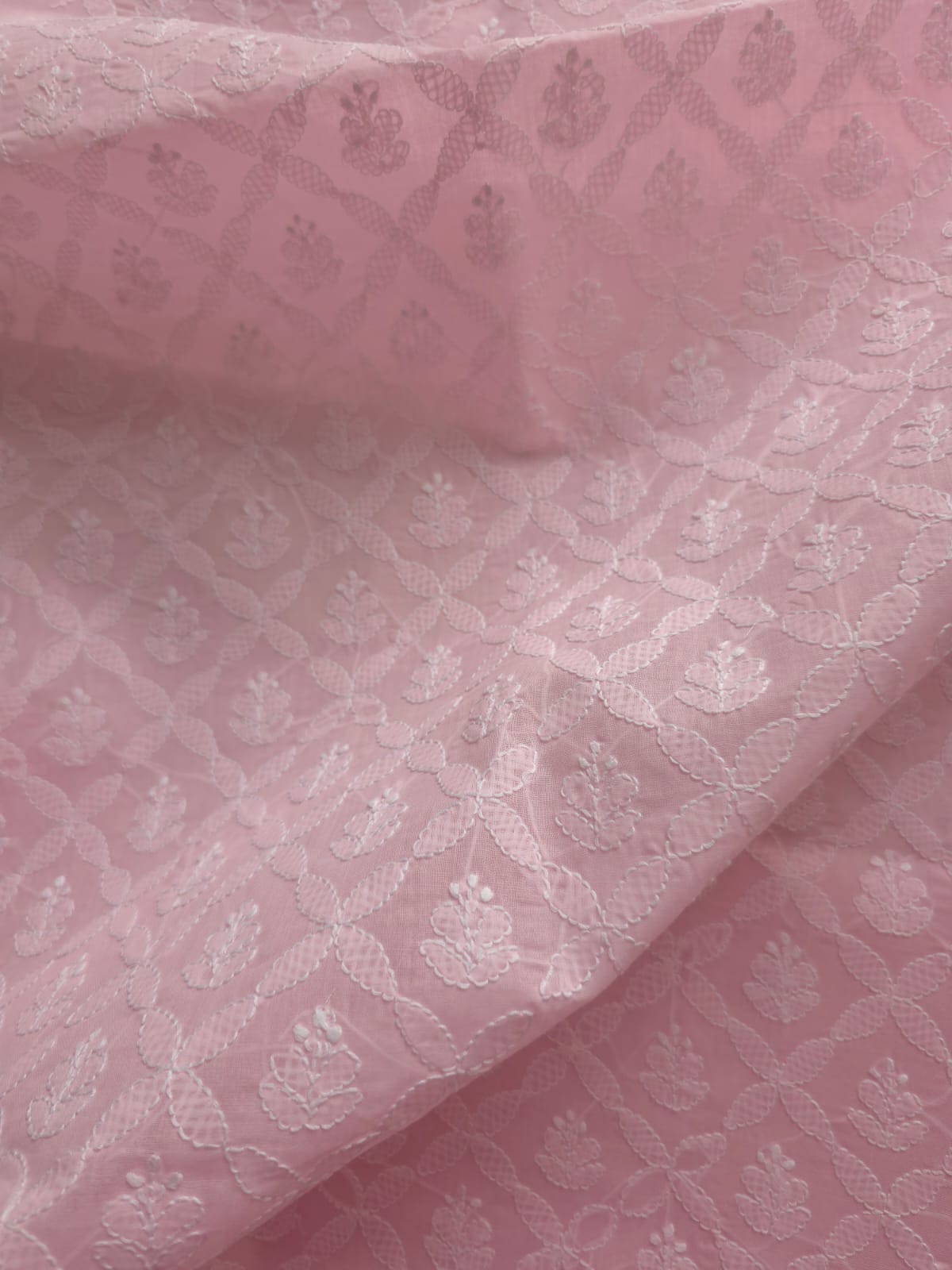 Pink Cotton Kurta with Crisscross Jaalwork chikankari
