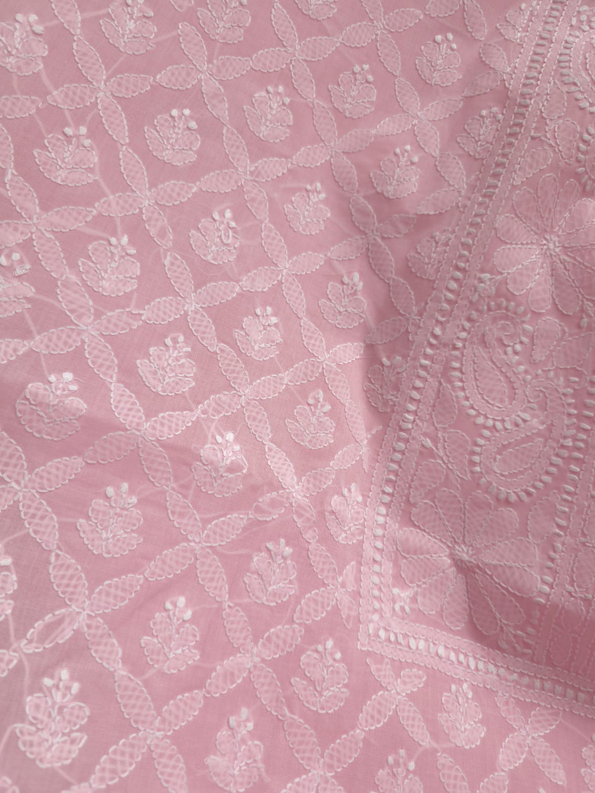 Pink Cotton Kurta with Crisscross Jaalwork chikankari