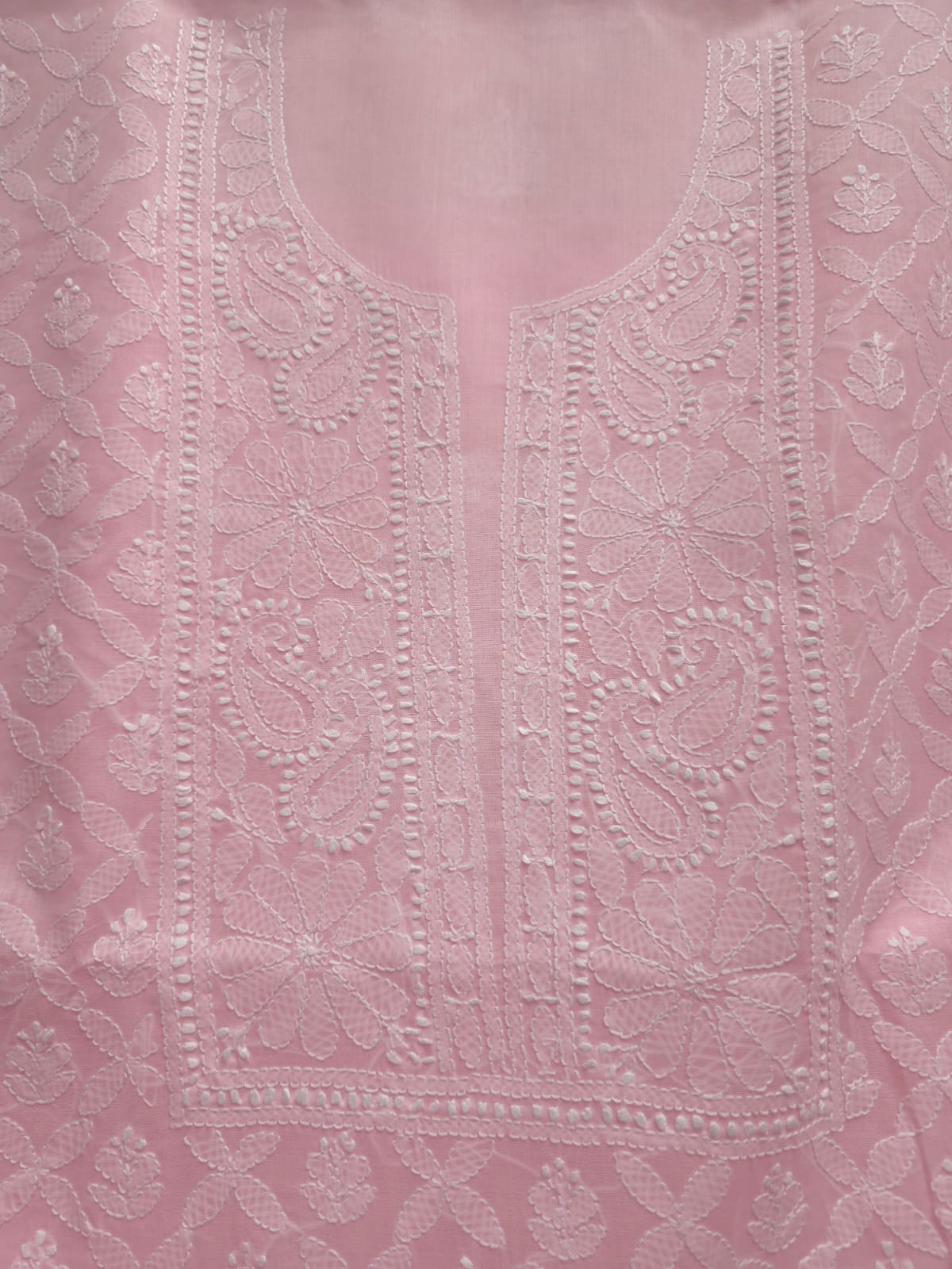Pink Cotton Kurta with Crisscross Jaalwork chikankari