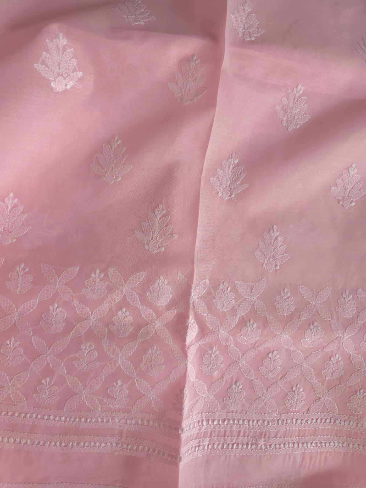 Pink Cotton Kurta with Crisscross Jaalwork chikankari