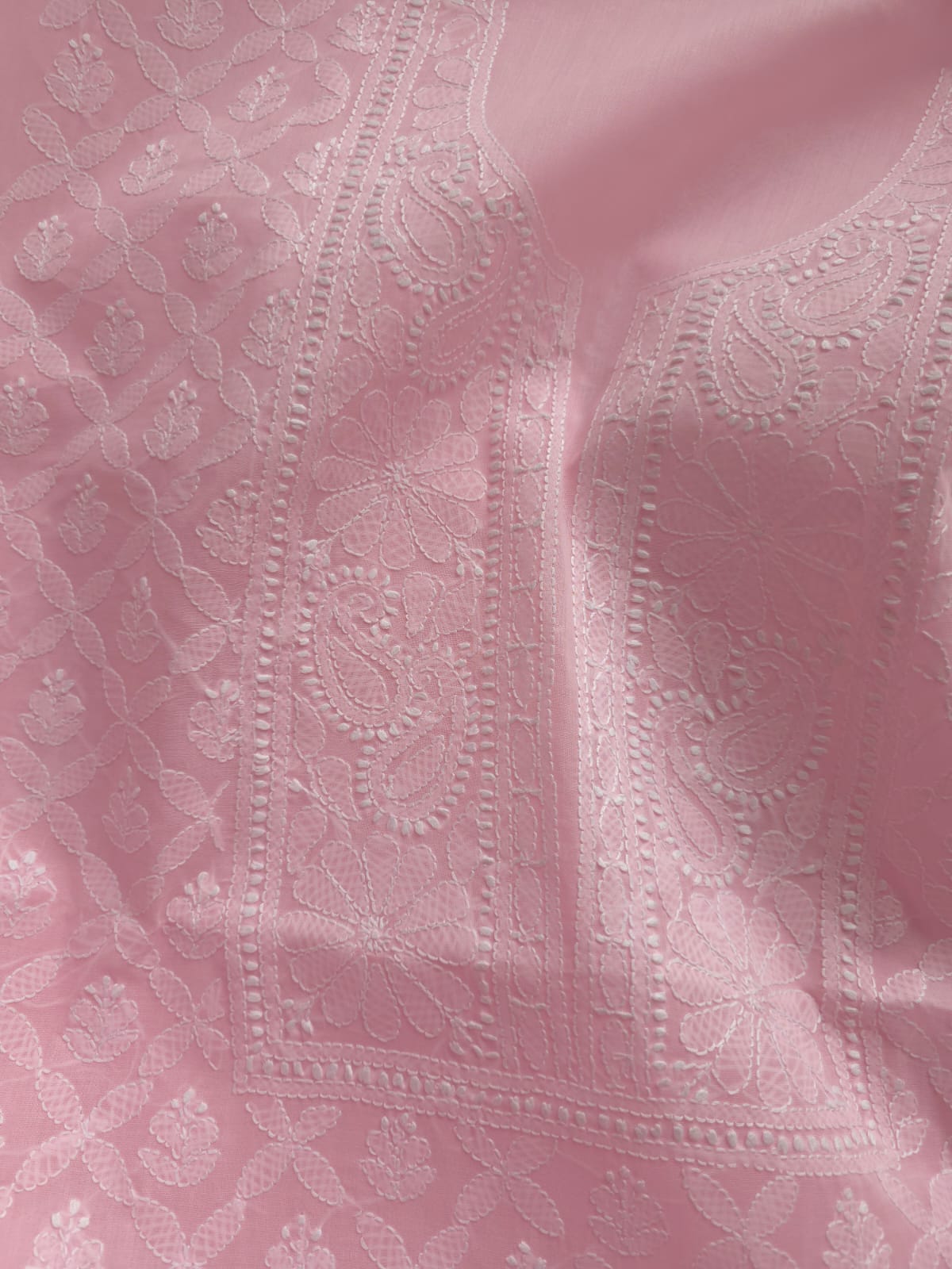 Pink Cotton Kurta with Crisscross Jaalwork chikankari