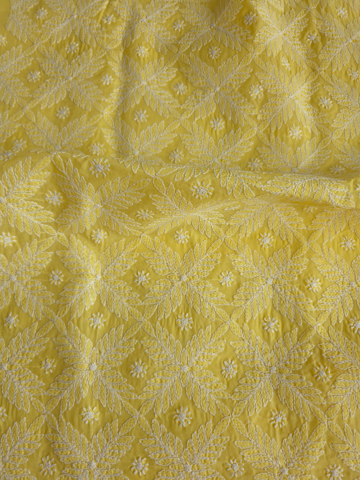 Mango Yellow Cotton kurta fabric with Jaalwork