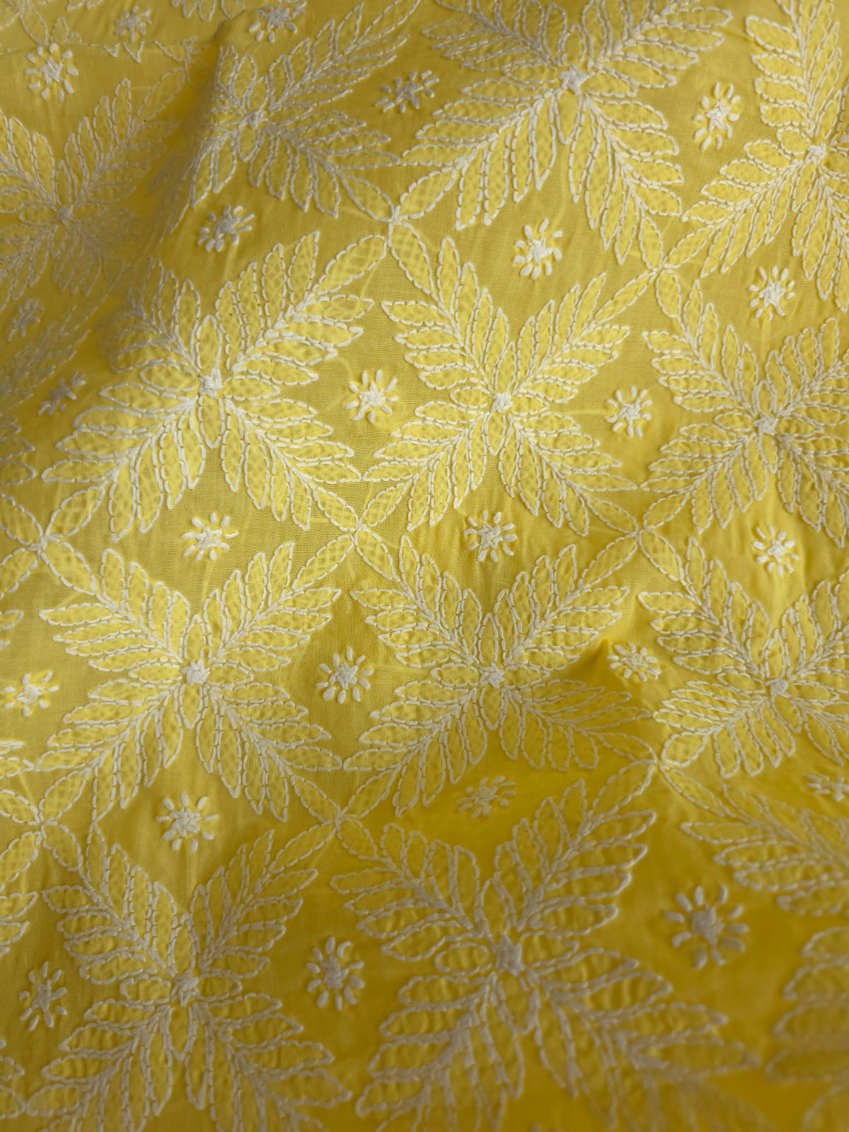 Mango Yellow Cotton kurta fabric with Jaalwork