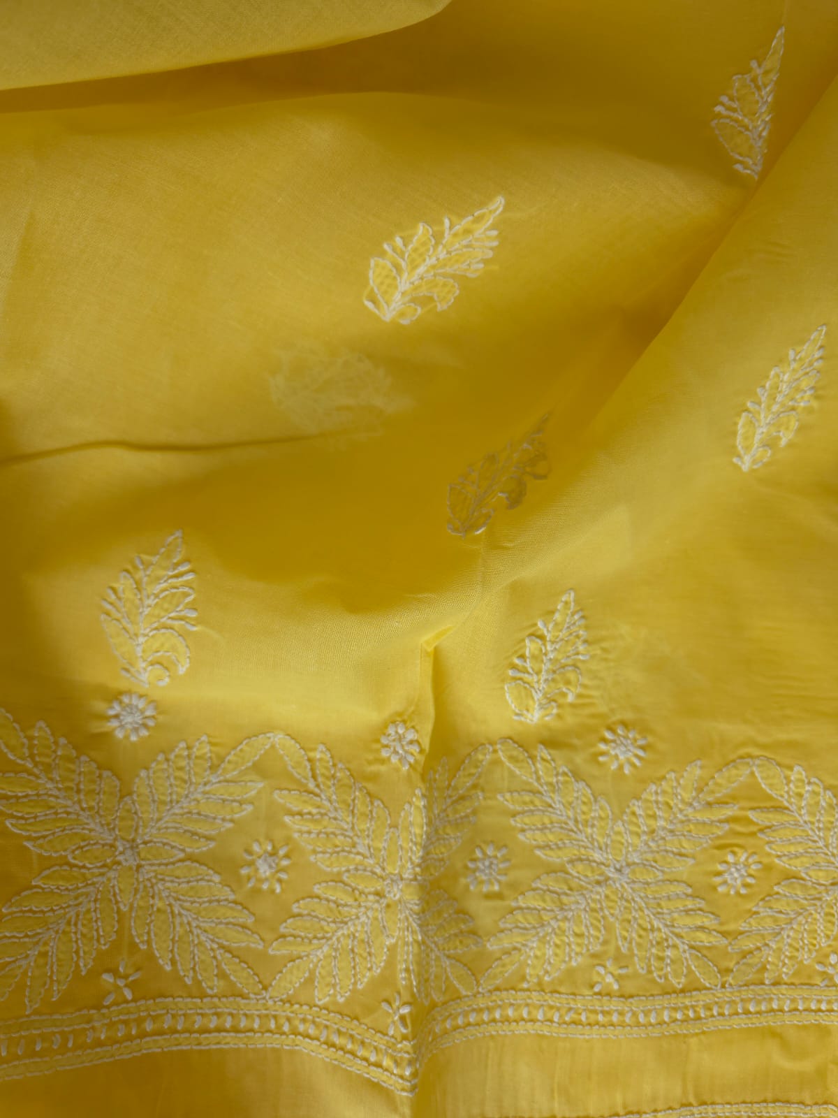 Mango Yellow Cotton kurta fabric with Jaalwork
