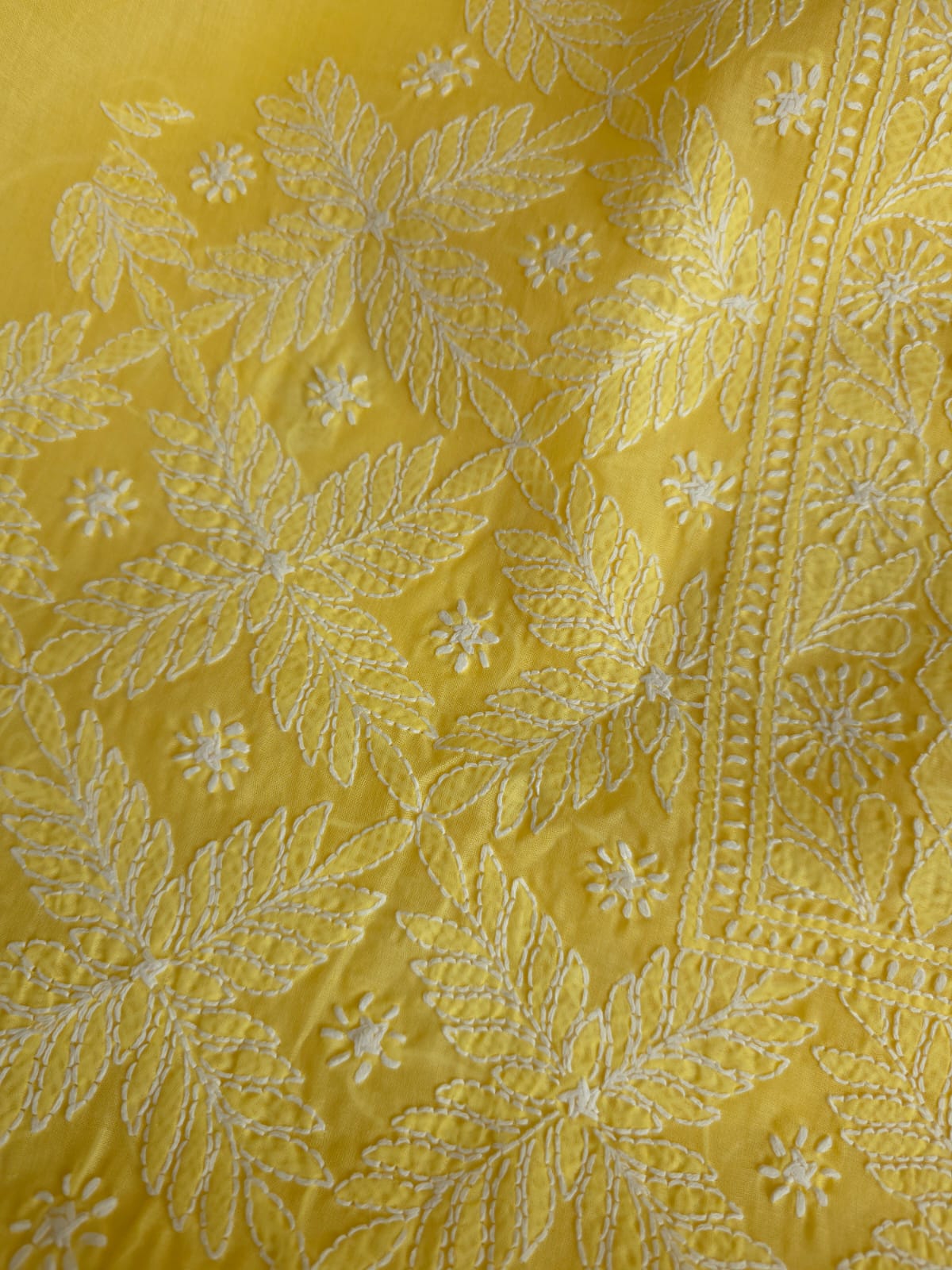 Mango Yellow Cotton kurta fabric with Jaalwork