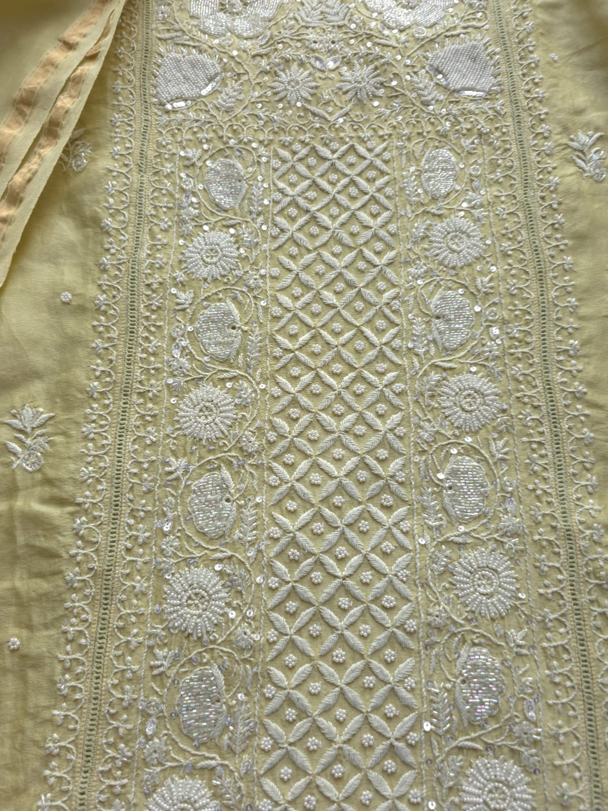 Olive color Semi Stitched kurta and dupatta set with chikan work and embellishments