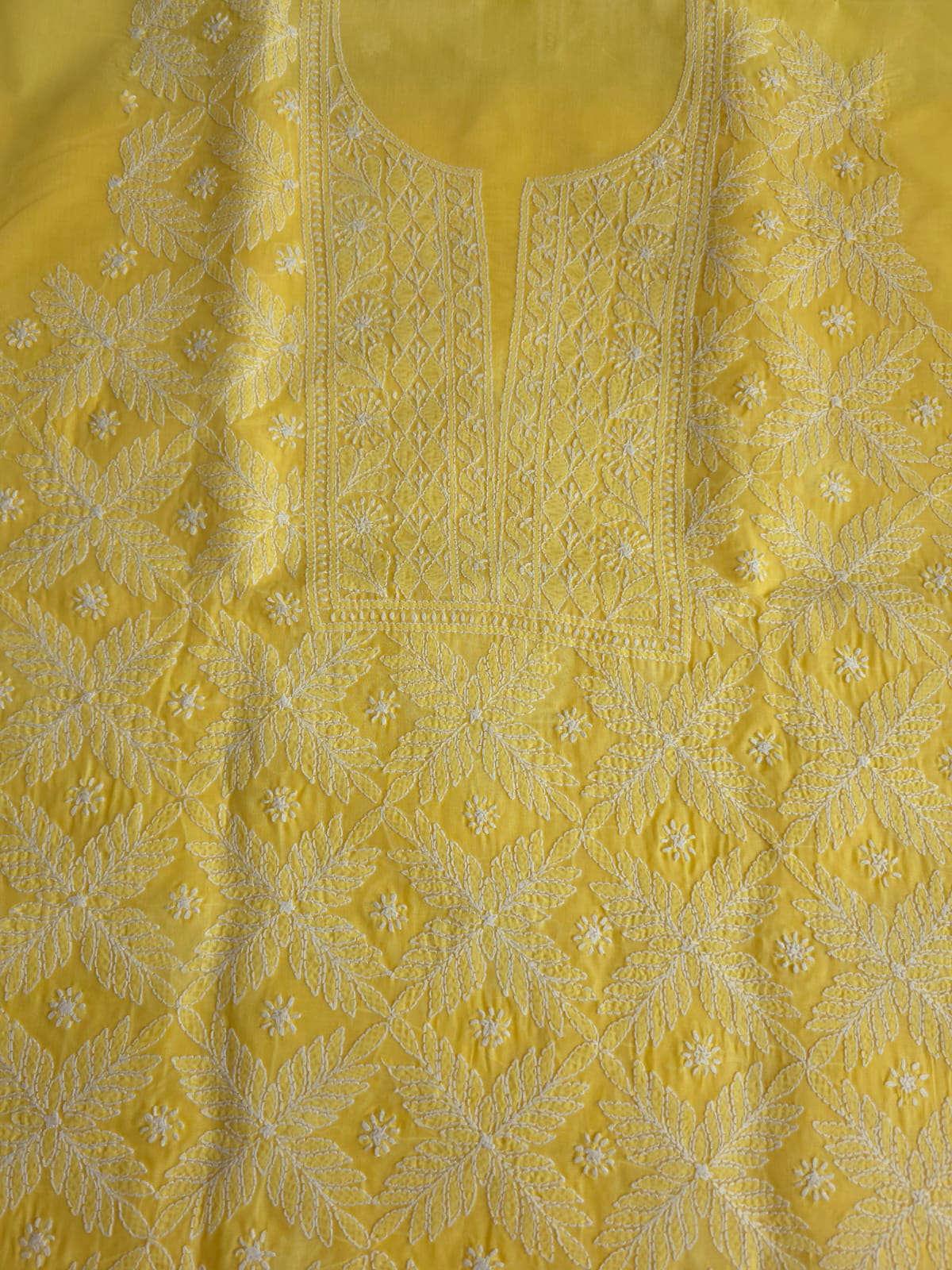 Mango Yellow Cotton kurta fabric with Jaalwork