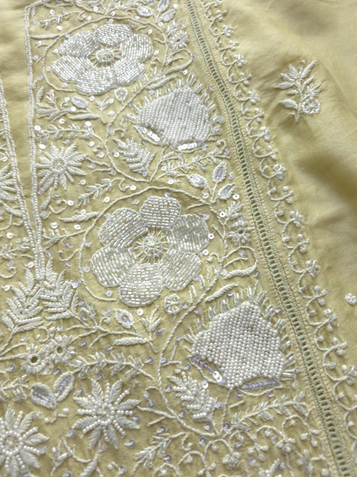 Olive color Semi Stitched kurta and dupatta set with chikan work and embellishments