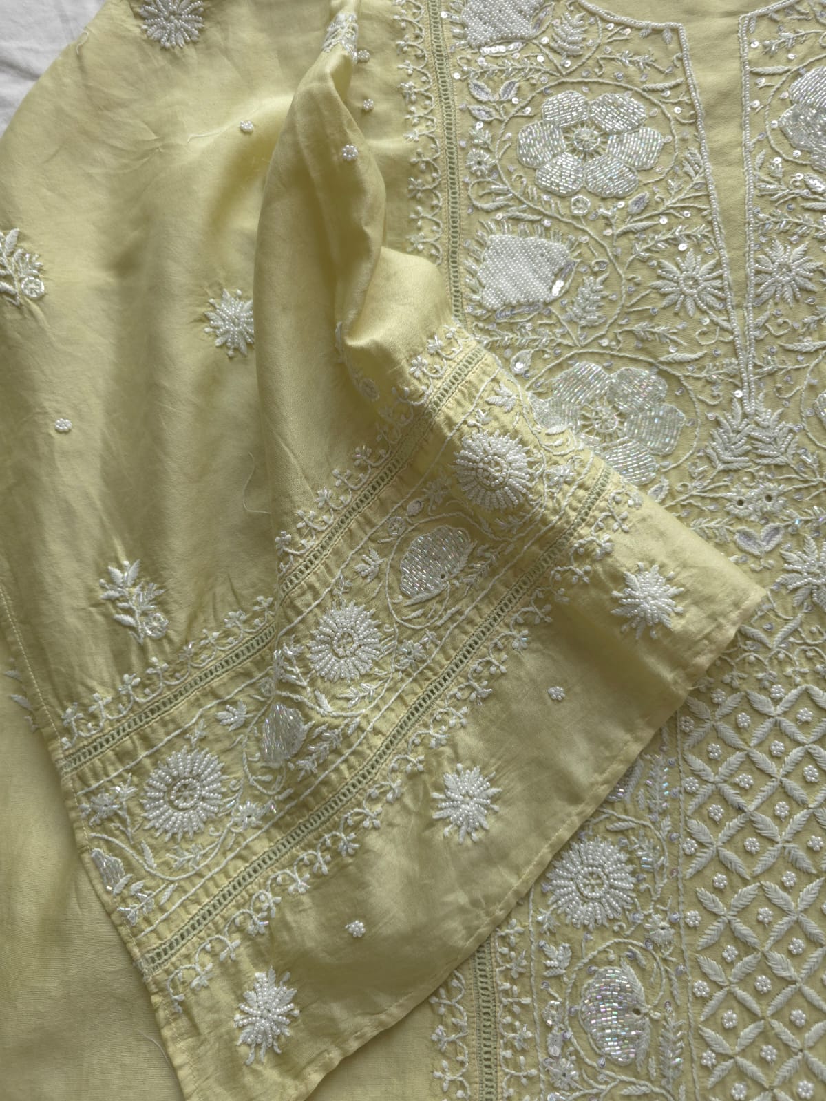 Olive color Semi Stitched kurta and dupatta set with chikan work and embellishments