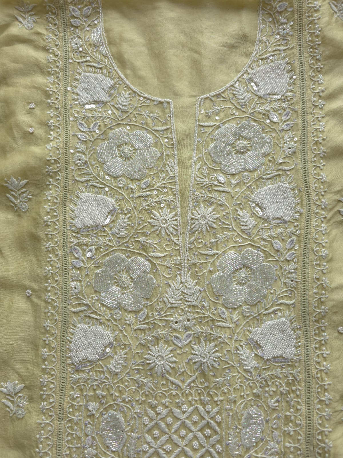 Olive color Semi Stitched kurta and dupatta set with chikan work and embellishments