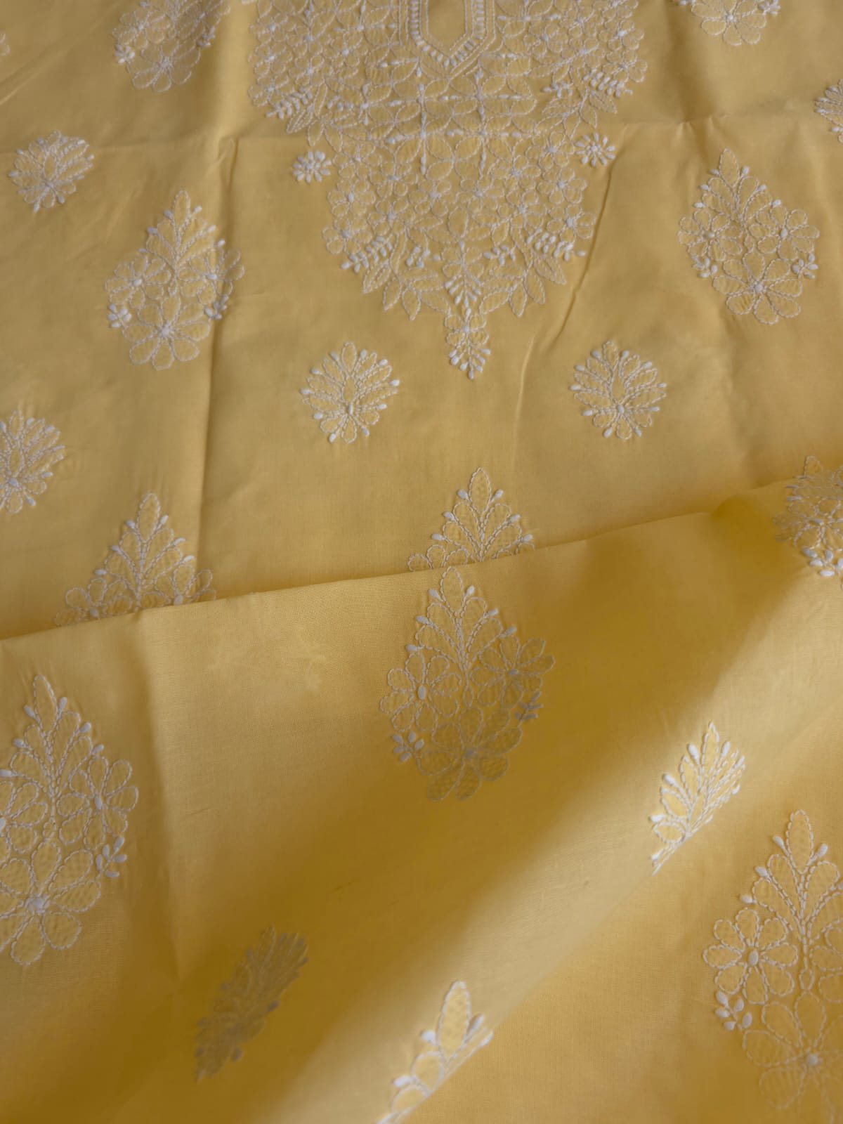 Muskmelon Yellow Cotton Kurta with Fine Chikankari