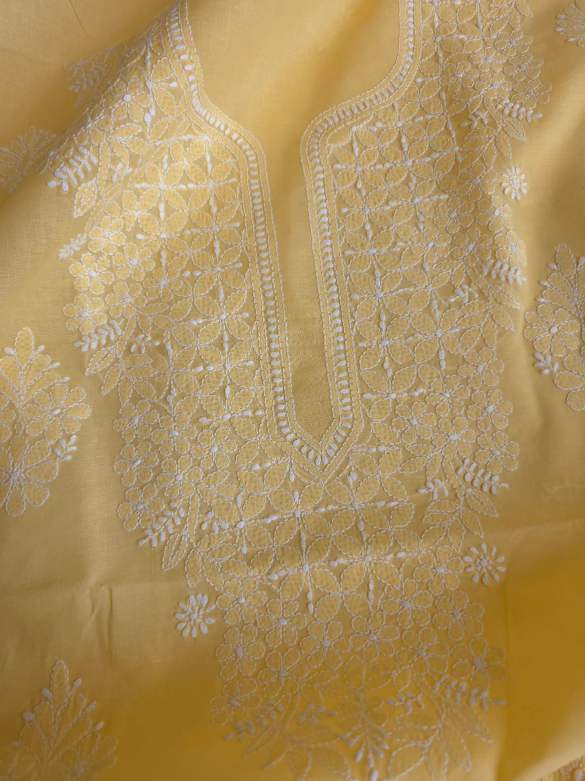 Muskmelon Yellow Cotton Kurta with Fine Chikankari